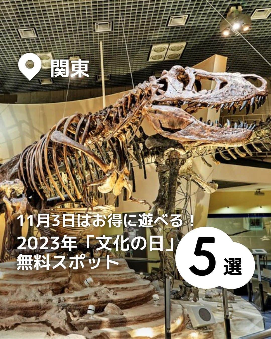 iko-yo（いこーよオフィシャル）のインスタグラム：「今回「11月3日はお得に遊べる2023年文化の日無料スポット」をピックアップ！ @ikoyo_odekake に他の投稿も！ ーーーーーーーーーーーーーーーーーーー 📍東京都台東区 【 #国立科学博物館 】 @kahaku_nmns  日本で唯一の国立総合科学博物館です。自然や科学などについて幅広く学べる同館では、化石や動物のはく製、恐竜の全身骨格の展示などを見ることができます。また、世界初の全球型映像施設「シアター36○」も必見！ 2023年の文化の日は、通常、大人・大学生630円の常設展入館料が無料になります（高校生以下および18歳未満、65歳以上は常時無料）。  📍東京都港区 【 #国立科学博物館附属自然教育園 】 武蔵野の森をできる限り本来の姿のまま残したスポットで、都心にいながら植物や生物など豊かな自然にふれられます。毎月さまざまなイベントが開催されており、楽しみながら自然について学べるプログラムを行う「子ども自然教室」が人気です。 2023年の文化の日は、通常、大人・大学生320円の入園料が無料になります（高校生以下および65歳以上は常時無料）。  📍東京都文京区 【 #印刷博物館 】 @printingmuseumtokyo  本や新聞などの印刷技術や印刷についての文化を学べるスポットです。ポスターや書籍など、さまざまなコレクションが展示されており、生活における印刷の役割を発見することができます。 2023年の文化の日は、通常は大人400円、学生200円、高校生100円の入場料が無料になります（中学生以下および70歳以上は常時無料）。  📍東京都千代田区 【 #東京国立近代美術館 】 @momat_museum  明治時代後半以降の近現代の美術作品を多数展示しています。豊富なコレクションがそろう所蔵作品展のほかに、企画展も年に数回楽しめます。 2023年の文化の日は、厳選された作品が一度に見られる所蔵作品展「MOMATコレクション」が、通常は大人500円、大学生250円のところ、無料で鑑賞できます（高校生以下および18歳未満、65歳以上は常時無料）。  📍 埼玉県比企郡滑川町 【 #国営武蔵丘陵森林公園 】 @shinrinkoen  日本一大きなエアートランポリン「ぽんぽこマウンテン」をはじめ、家族で楽しめる遊具が盛りだくさん！ 小学生以下が対象の「むさしキッズドーム」には、約50種類ものカラフルな遊具があり、ドーム内では雨の日も安心して遊べます。森の中のアスレチックには、子供から大人まで楽しめる遊具が24種類もありますよ。 2023年の文化の日当日は通常どおりですが、11月4日（土）に、通常は高校生以上450円、65歳以上210円の入園料が無料になります（中学生以下は常時無料）。  ※2023年10月17日時点の情報です。 最新の情報は公式HPや「いこーよ」サイトでご確認ください。 ーーーーーーーーーーーーーーーーーーー おでかけ情報量は日本最大級！ 子どもとお出かけ情報サイト「いこーよ」 「親子でおでかけしたい場所」をご紹介させていただいています！  お子さんとのおでかけの思い出の写真を、このアカウントをフォローの上#いこーよ #いこーよおでかけ部 をつけてぜひ投稿してください。魅力的な写真は、いこーよ公式SNSで紹介させていただきます！  募集中タグ#いこーよ #いこーよおでかけ部  「子どもと行きたい！」と思ったら保存が便利！ プロフィールのURLから「いこーよ」のサイトに行くと、他の投稿やオトクな情報などが載っています♪ ☞ @ikoyo_odekake  #いこーよ #お出かけ #おでかけ #お出かけスポット #子連れ #子連れ旅行#こどものいる暮らし #子連れスポット  #子どもとおでかけ #台東区ママ #台東区観光 #台東区旅行 #文化の日 #文化の日無料スポット #3連休 #博物館デビュー #屋外遊び場」