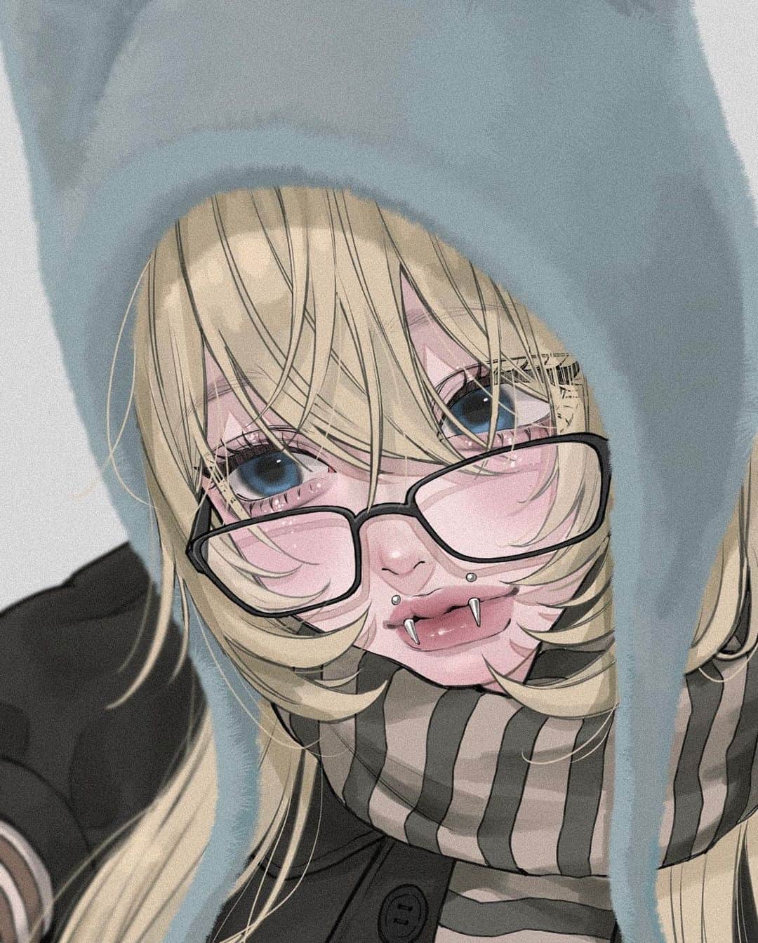 田森のインスタグラム：「来世は猫になりたい。  #イラスト#illustration#Illustrator#猫耳#金髪#ヴァンパイアバイト#ピアス」