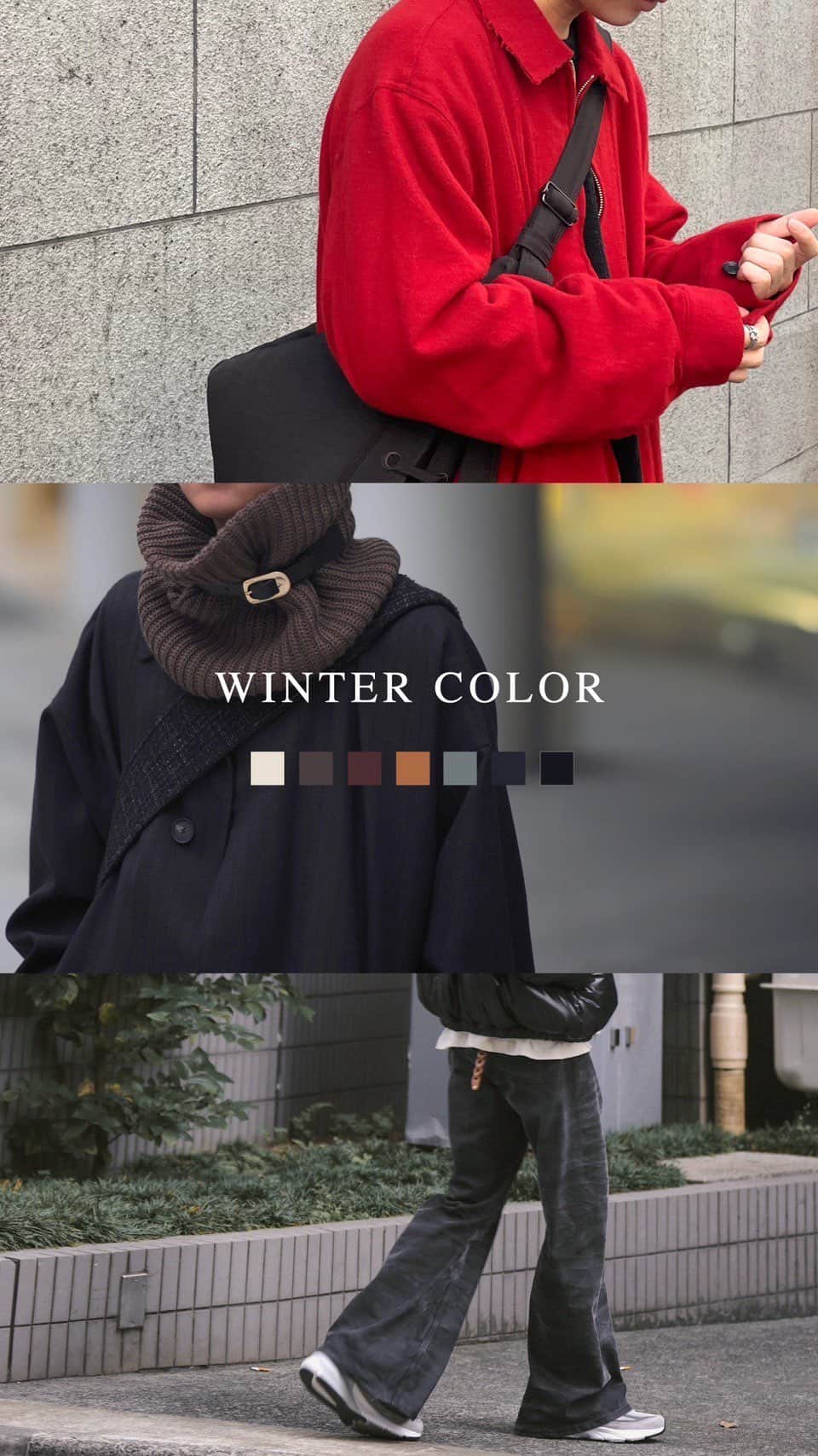 げんじのインスタグラム：「WNITER COLOR STYLING⚪️  この冬のコーデがキマる色合わせをご紹介。 暗い印象になりがちな冬のコーデは小物がキーアイテム！ 差し色としてベルトやマフラーを取り入れるのがおすすめです🧣  #メンズファッション #ファッション #冬服 #冬コーデ #秋冬 #今日のコーデ #今日の服 #outer  #coat #blouson #fashion #mensfashion #23aw #23fw #autumn #winter #ootd #outfit #styling #패션 #스타일 #코디 #옷스타그램 #데일리룩 #오오티디 #데일리룩 #스타일링 #아웃핏 #코디」