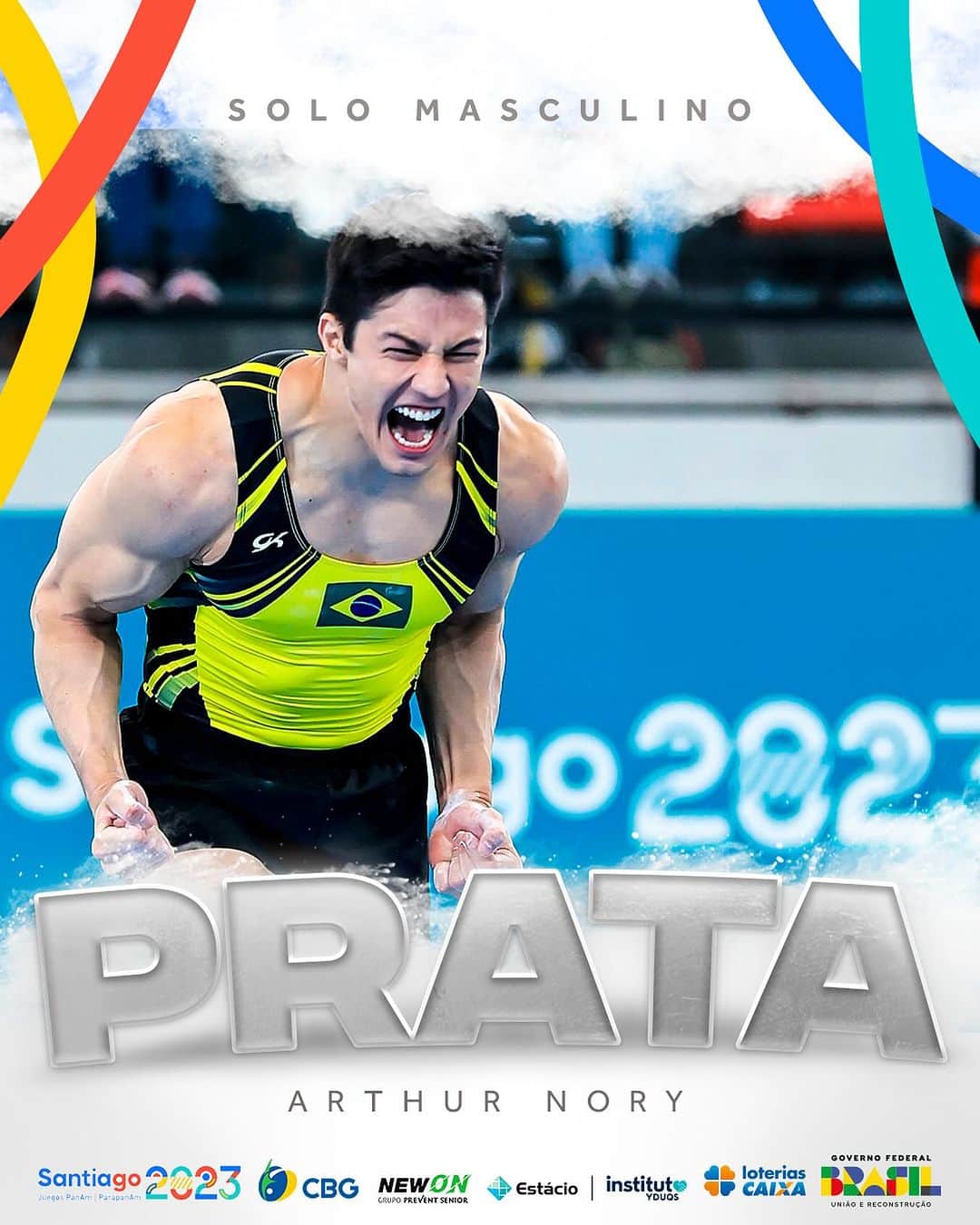 アルトゥール・オヤカワ・マリアノのインスタグラム：「E SAIU A PRIMEIRA MEDALHA DO DIA! 🥈🇧🇷 Arthur Nory acaba de garantir a medalha de prata na final de solo aqui nos Jogos Pan-Americanos de Santiago! 👏🏼👏🏼👏🏼 O brasileiro obteve a nota 13.933 e conquistou sua segunda medalha por aqui, a primeira individual! Parabéns Nory!! Que série linda você fez hoje!  🇧🇷🇧🇷🇧🇷  #LoteriasCAIXA @loteriascaixaoficial #PreventSenior #Estacio @preventsenior @newonoficial #Santiago2023 #CBGemSantiago2023」
