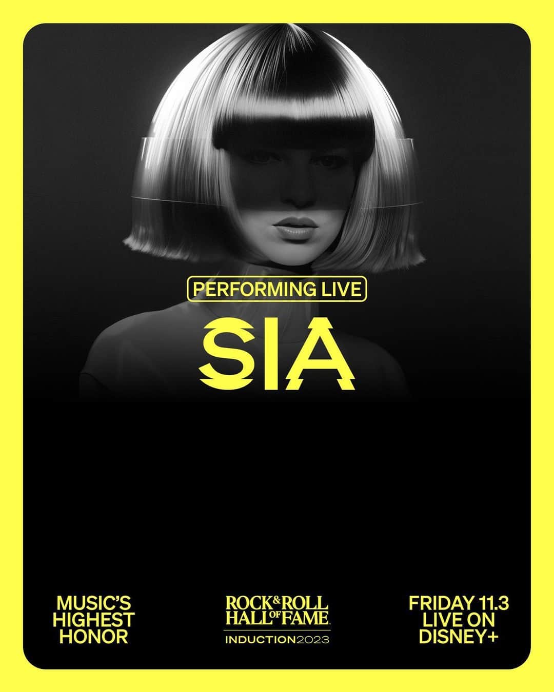 シーアのインスタグラム：「You won’t want to miss @siamusic perform at #RockHall2023, streaming LIVE, Friday Nov. 3 at 8p ET on @disneyplus!」
