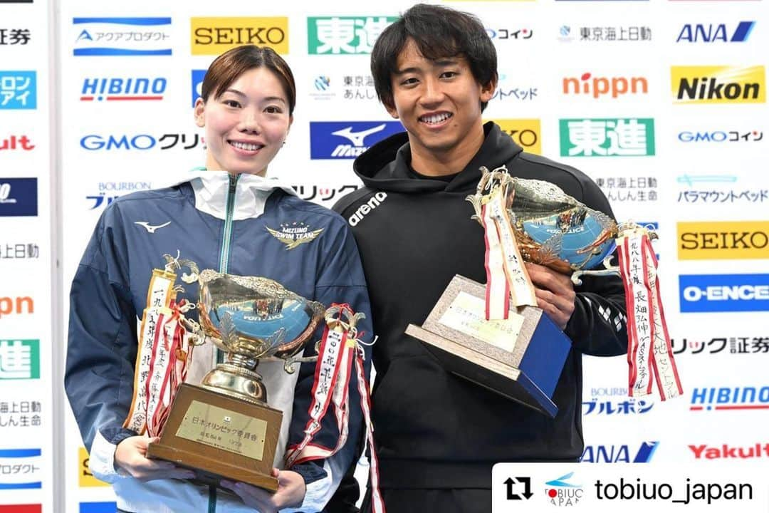 青木玲緒樹のインスタグラム：「#Repost @tobiuo_japan with @use.repost ・・・ 65th #Japanswim25m Swimming Championships Day2 #トビウオジャパン #tobiuojapan #swimming #JASF #競泳 #PICSPORT @picsport_japan #青木玲緒樹 #川本武史 #JOC杯」