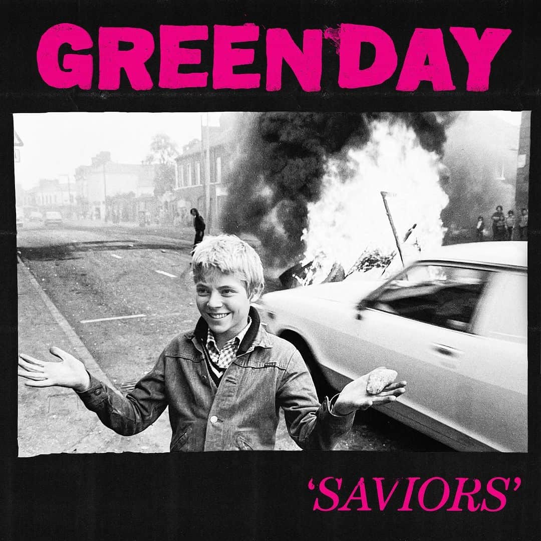 Green Dayのインスタグラム：「Saviors is an invitation into Green Day’s brain, their collective spirit as a band, and an understanding of friendship, culture and legacy of the last 30 plus years.   It's raw and emotional. Funny and disturbing. It’s a laugh at the pain, weep in the happiness kind of record.   Honesty and vulnerability.   What is Saviors about, you ask?  Power pop, punk, rock, indie triumph. disease, war, inequality, influencers, yoga retreats, alt right, dating apps, masks, MENTAL HEALTH, climate change, oligarchs, social media division, free weed, fentanyl, fragility,,..   What would Andy Warhol do?  What would John Waters do?  What would Quentin Tarantino do?   What would GREEN DAY do?   Saviors, out January 19th, 2024. Limited exclusive vinyl is available for pre-order now (link in bio).   The first single “The American Dream Is Killing Me” is out now. Watch the epic video on YouTube 🧟  Lots more coming sooner than you think aka Nov 2nd 😉🚫🧠🚌」