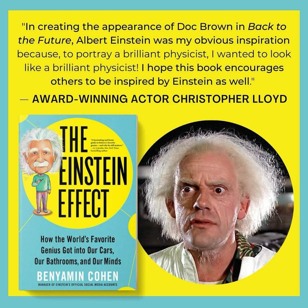 アルベルト・アインシュタインのインスタグラム：「Did you know that Albert Einstein served as the inspiration for Christopher Lloyd’s Doc Brown character in “Back to the Future”? Find out who else was inspired by Einstein in “The Einstein Effect,” available wherever books are sold.   @sourcebooks @mrchristopherlloyd @backtothefuturehq」