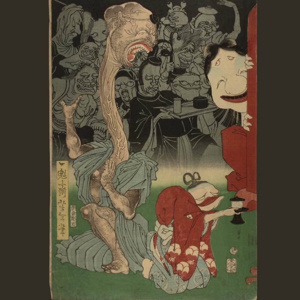 フィラデルフィア美術館のインスタグラム：「Monster Mash (Tsukioka Yoshitoshi’s Version)    “Ghosts and Monsters,” 1866, Tsukioka Yoshitoshi (Japanese, 1839–1892) Engraved by Asakura Hori Man Published by Tsujioka Bunsuke, Kinshōdō   #Halloween #monstermash #philamuseum #woodcut」