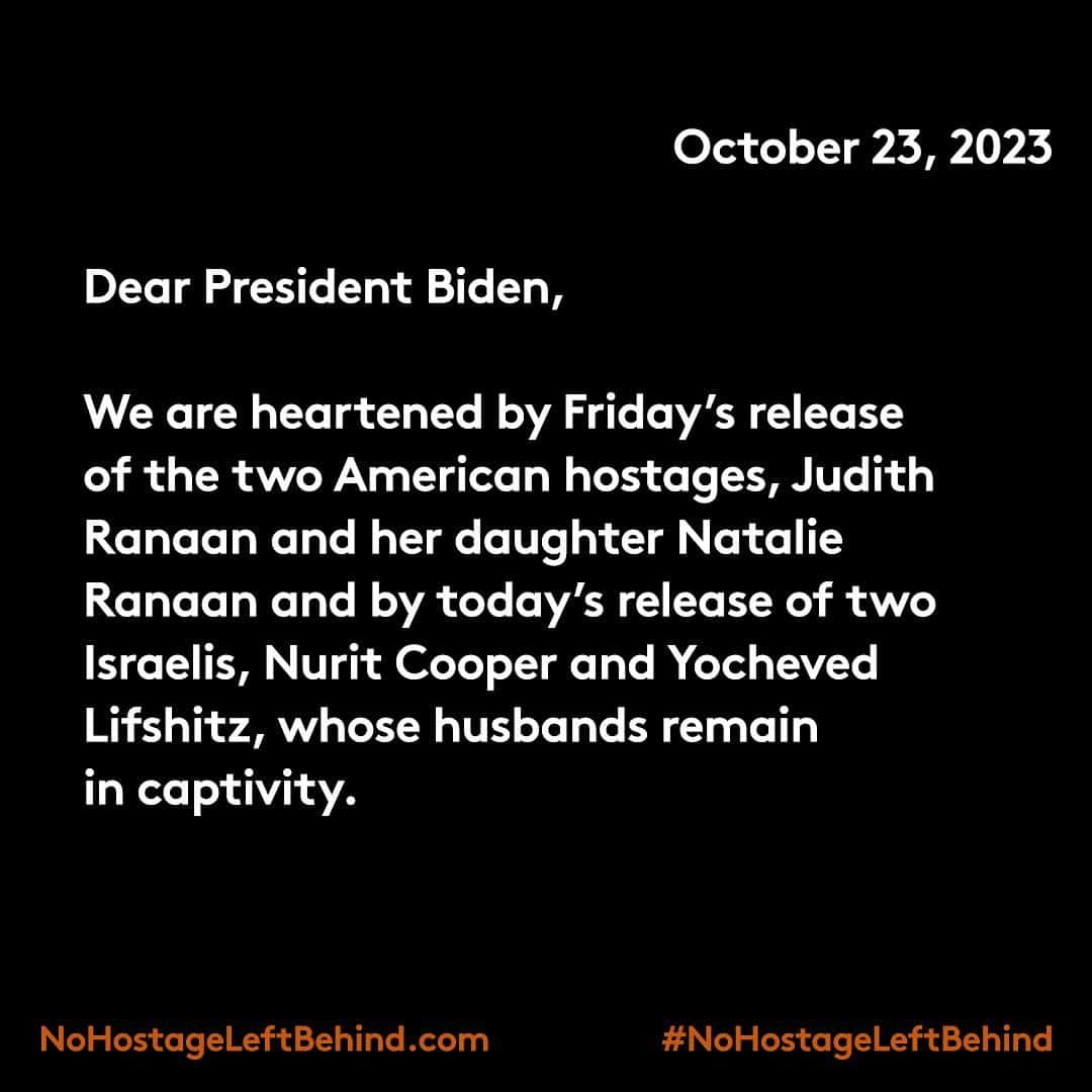 ベン・スティラーのインスタグラム：「Today we come together in solidarity not to divide but to unite. To thank President Biden for his work releasing hostages and urge all to leave #NoHostageLeftBehind.」