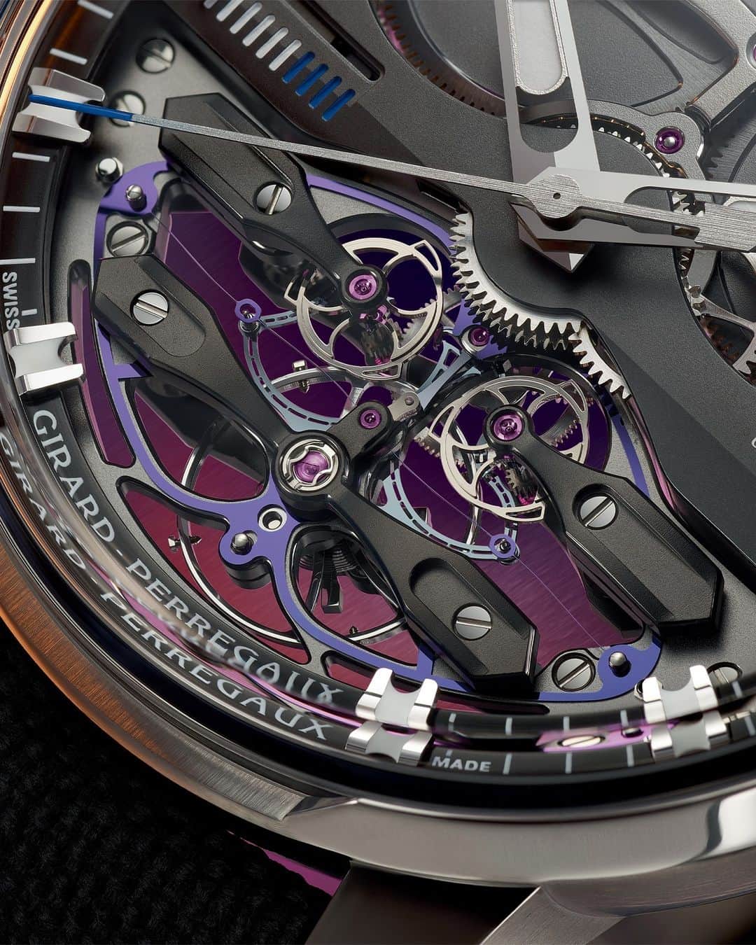 ジラールペルゴのインスタグラム：「The case of the #NeoConstantEscapement is made out of hardy Grade 5 Titanium. Measuring 45 millimeters in diameter, its tempered design makes it wholly wearable on the wrist.」