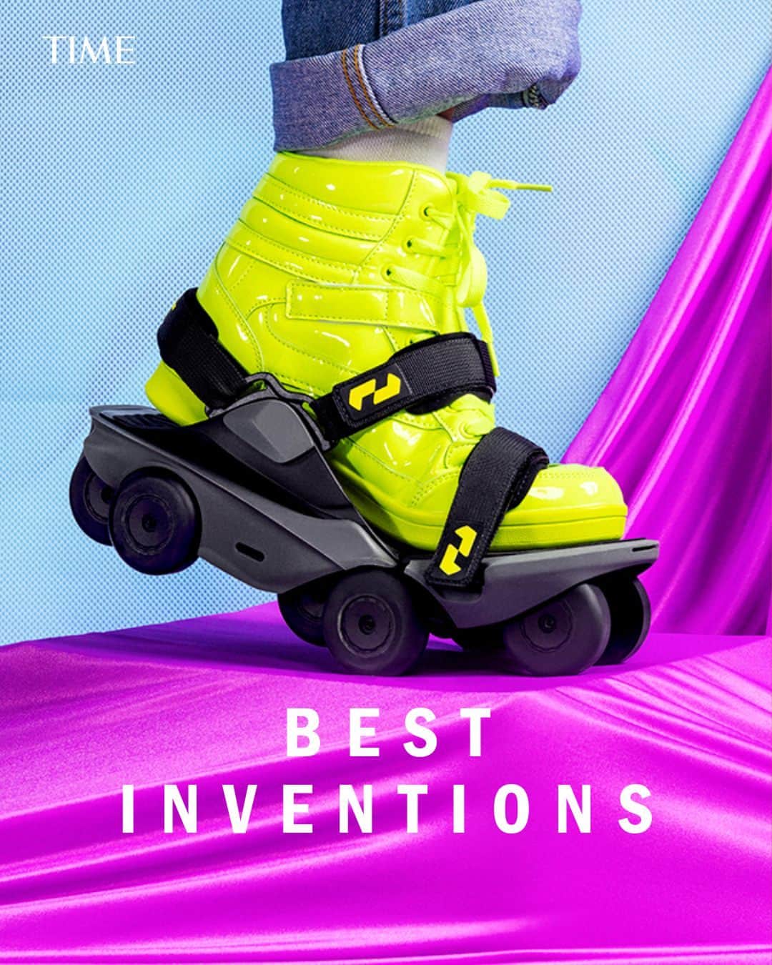 TIME Magazineのインスタグラム：「What made our list of the Best Inventions of 2023?  Moonwalkers, battery-­powered wheeled shoes that allow you to walk normally (not skate), just faster and more easily. ChefDoodler's pen for easy cake decorating. Birdie+, a personal-­safety alarm on a key chain. A modern flip phone from Samsung. BirdBuddy's high-tech bird feeder. Samba Robotic Toothbrush, which helps people with mobility difficulties clean hard-to-reach spaces.  That's not all. At the link in bio, explore all of the 200 innovations that are changing how we live.  Photographs by @elizabethrenstrom for TIME」