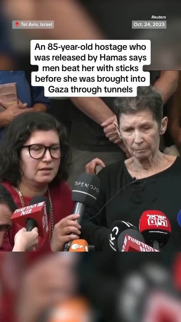 NBC Newsのインスタグラム：「85-year-old hostage Yocheved Lifshitz, who was released by Hamas on Monday, says men beat her with sticks as she was captured.」