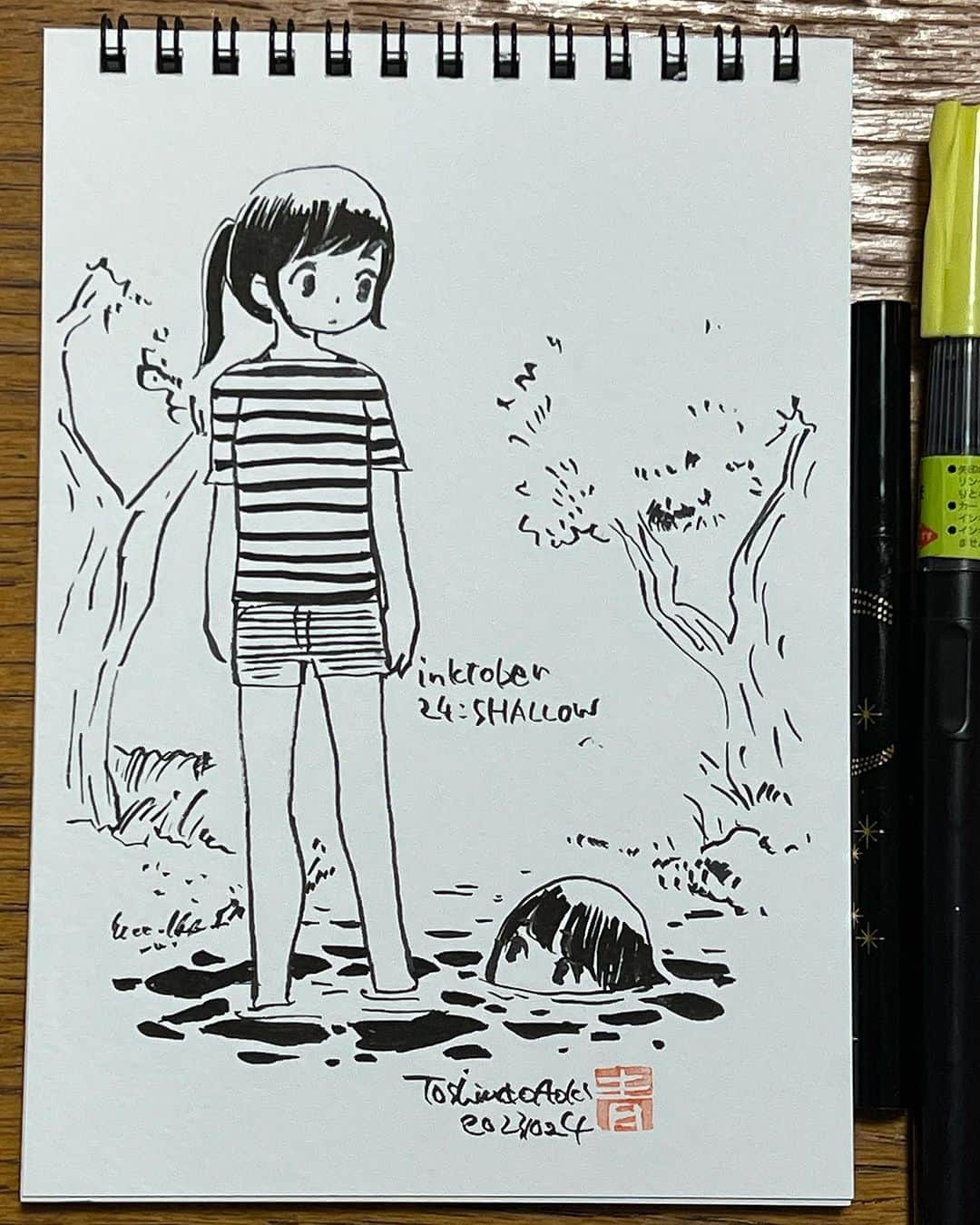 青木俊直さんのインスタグラム写真 - (青木俊直Instagram)「#inktober #inktober2023 #kuretake_inktober #kuretake_inktober2023 24:SHALLOW」10月24日 23時58分 - aoki818