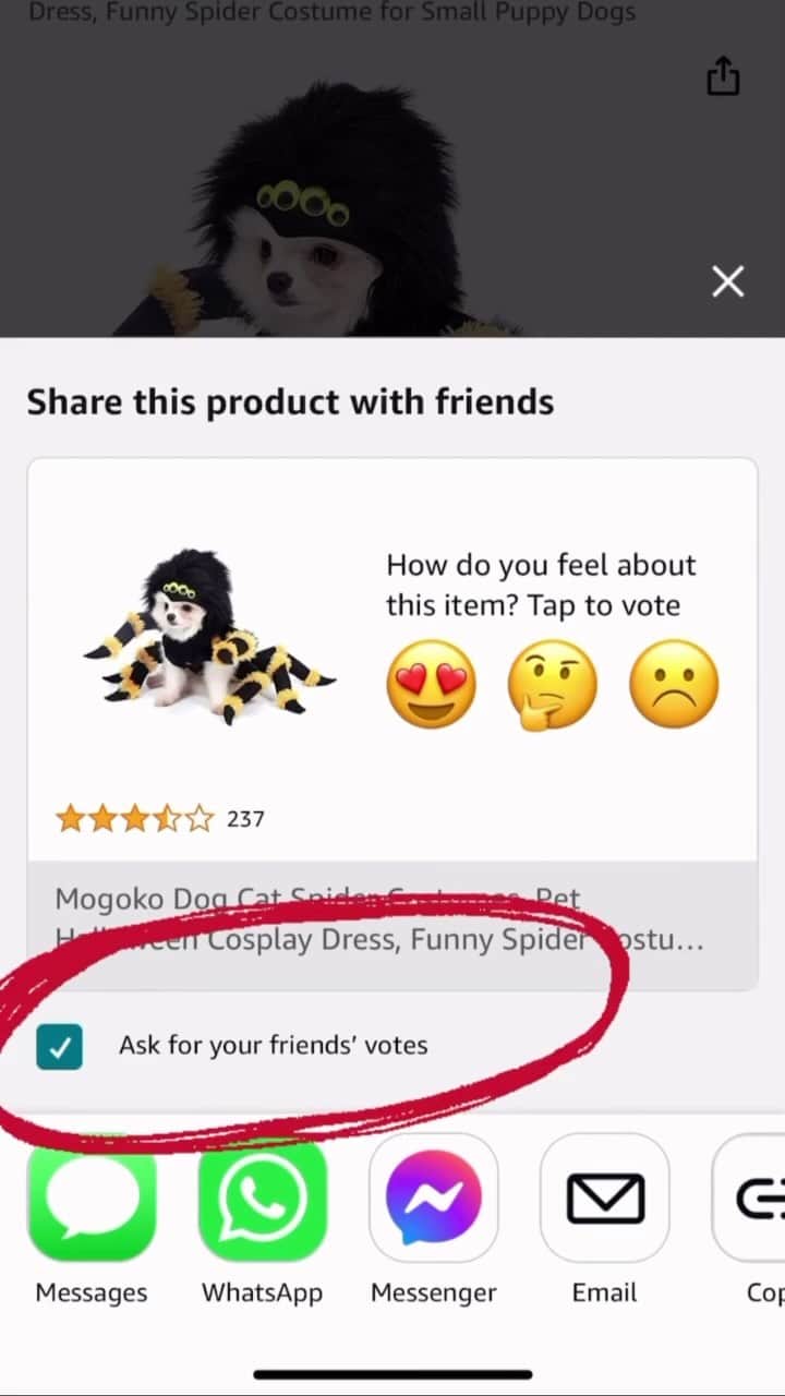 Amazonのインスタグラム：「When we roll out new app features like Consult-a-Friend, we randomly select a group of customers to try them out. Open our app now and tap to share a product to see if you’ve been selected.  Share this video with a friend to ask them to check for access, too, and if you have it, let us know what you think! PS - you’re in for a real treat at the end of this video. 🕷️」