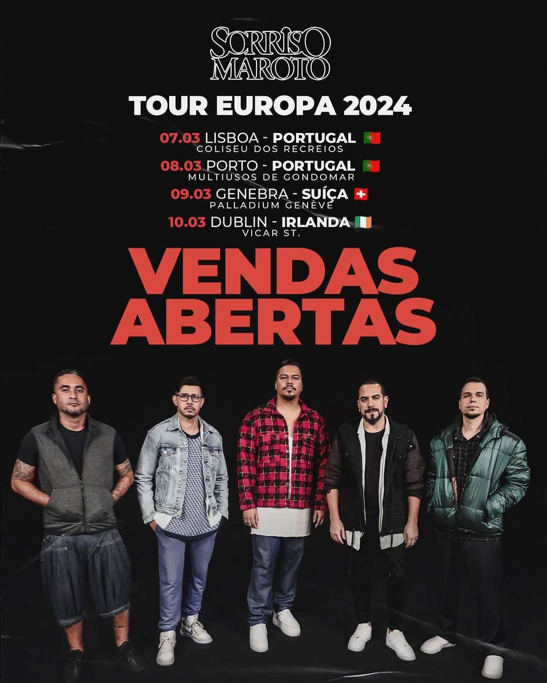Sorriso Marotoのインスタグラム：「VENDAS ABERTAS EUROPA!!!! 🙌🏽  Depois de anos vamos reencontrar nosso público europeu em 4 shows especiais em Portugal, Suíça e Irlanda. ♥️  Bora cantar juntos os maiores sucessos da nossa carreira? Ansiedade tá grande! 💥  Garanta já seu ingresso, não perca essa chance!  📍Link de vendas na bio e stories」