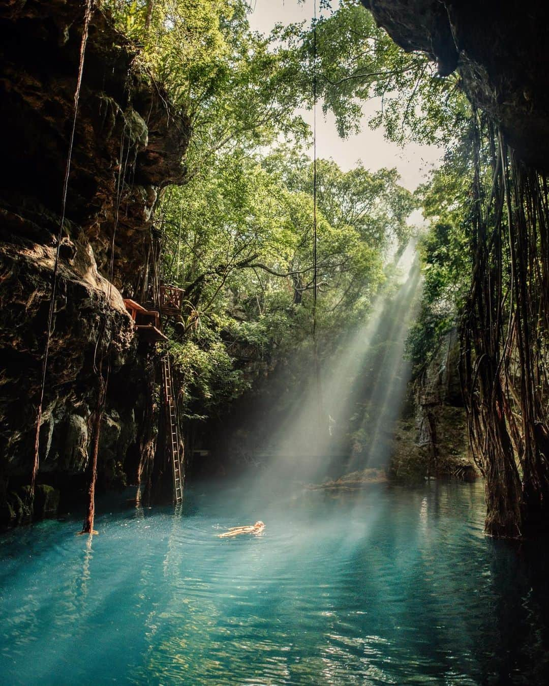 Coronaのインスタグラム：「Yucatan, Mexico is famed for it's distinct Mayan architecture and marvelous  natural wonders. The cenote, part of the Ik Kil Archeological Park near Chichen Itza is without a doubt one of them. ⁣ ⁣ Ik Kil was considered sacred by the Mayans who used the site as a location for human sacrifice to their rain god, Chaac. Archeologists in recent years were lucky to have found bones and pieces of jewellery amongst its deep blue waters. ⁣ ⁣ If you want to visit and discover this mystical site, you can make the trek via row boat. ⁣ ⁣ #ThisIsLiving ⁣ ⁣ 📸: @chelseakauai @josiahwg ⁣ ⁣ #Mexico」