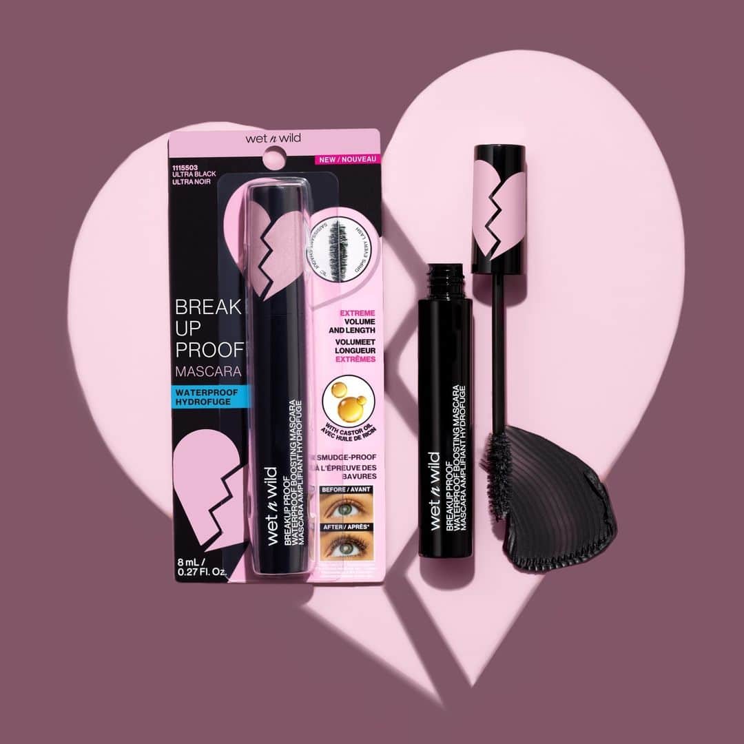 wet'n wild beautyのインスタグラム：「Breakup with waterproof mascaras that are pricey and damaging 💔 Nourish lashes with Breakup-Proof Waterproof Mascara with Castor Oil 💛 and 24 hour wear & intense volume, for under $8 🤑⁠ ⁠ Get it @walmart @amazon @target @walgreens @riteaid @cvspharmacy #crueltyfree」