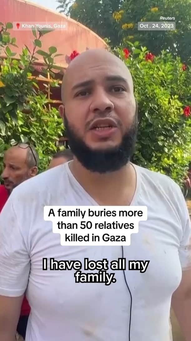 NBC Newsのインスタグラム：「A man in Khan Younis says 50 members of his family died, many of whom had fled Gaza City, after an explosion at the building they were staying in.」