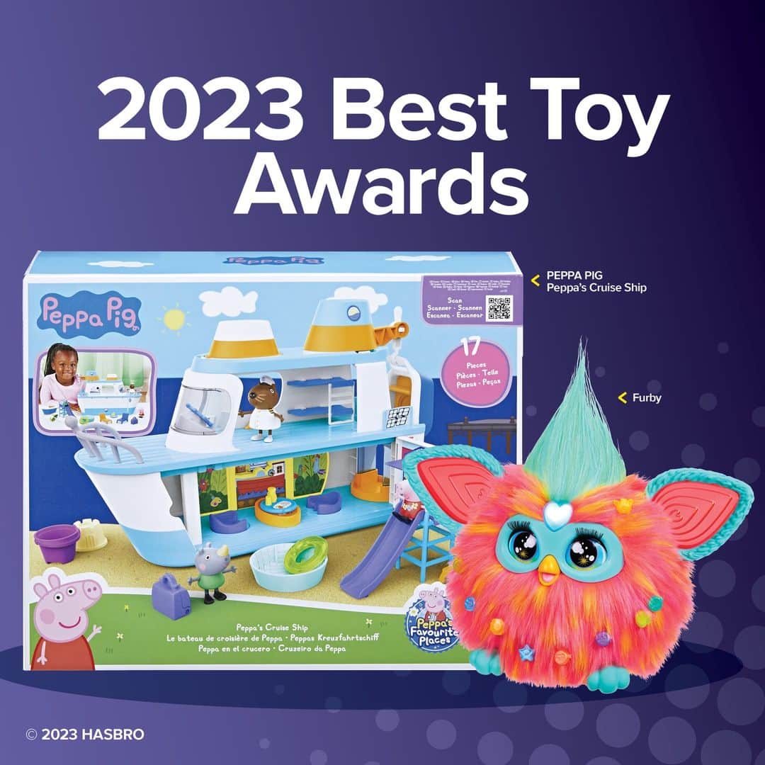 Hasbroのインスタグラム：「THIS JUST IN! @officialpeppa Peppa’s Cruise ship and @furby have been named @goodhousekeeping 2023 Toy Award Winners! ⁣ ⁣ The Best Toy Awards consider every aspect of the play experience, from safety and sustainability to developmental benefits and sheer fun, with experts and kid testers ensuring that each toy is a top-notch, enjoyable choice. We’re so proud to see two of our favorites on the list. Thank you #GoodHousekeeping for the recognition!」