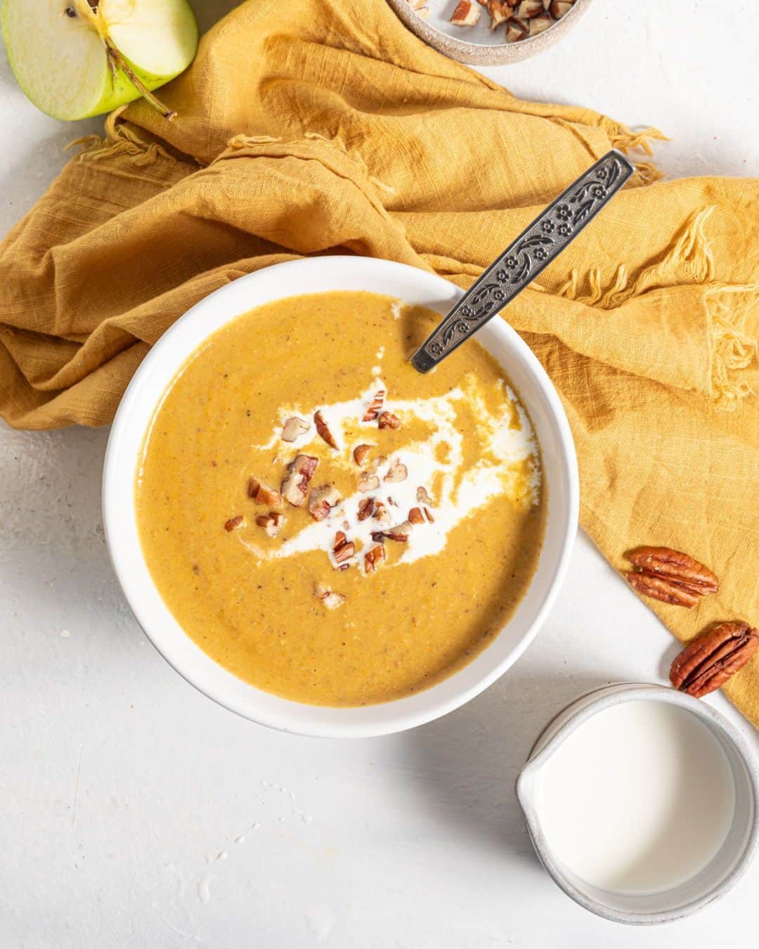 Food Republicさんのインスタグラム写真 - (Food RepublicInstagram)「Nutty Carrot And Apple Soup Recipe  You may never have thought to combine carrots and apples in soup, but these autumnal flavors pair perfectly with nutty pecans and cozy warming spices.  Recipe developed in collaboration with @crumblesofhealth   Prep Time: 10 minutes  Cook Time: 20 minutes  Servings: 4 servings  Ingredients:  - 2 tablespoons olive oil - 3 cups shredded carrots - 1 cup chopped onion - 1 ¼ cup diced russet potatoes - 2 ½ cups shredded sweet apples - 2 cloves garlic, minced - 1 teaspoon dry or fresh thyme leaves - ½ teaspoon ground cinnamon - ¼ teaspoon ground nutmeg - ¼ teaspoon ginger powder - ½ teaspoon salt - ½ teaspoon ground black pepper - ¾ cup chopped pecans - 5 cups vegetable stock, divided - ½ cup heavy cream  Directions: 1. Add the olive oil to a skillet and place over medium heat. Add the shredded carrots and chopped onion and cook until soft.  2. Add the diced potato and cook for 2 more minutes.  3. Stir in the shredded apple and cook for 1 minute, then stir in the garlic, thyme, cinnamon, nutmeg, ginger, salt, black pepper, and pecans.  4. Pour in ½ cup vegetable stock and continue to cook the vegetable mixture for 2 minutes.  5. Transfer the mixture to a pot, add the rest of the stock, and return to the stove over medium heat. Cook for 5 more minutes.  6. Transfer the soup to a blender and blend until smooth.  7. Pour the soup back into the pot over medium heat, and stir in the cream. Cook for 1-2 more minutes.  8. Serve warm.  -  #food #instafood #foodie #foodporn #dinner #yummy #delicious #foodstagram #yum #cooking #recipe #foodphotography #instagood #foodpics #foodlover #foodgasm #homemade #foodpic #tasty #soup #soups #appetizier」10月25日 2時24分 - foodrepublic