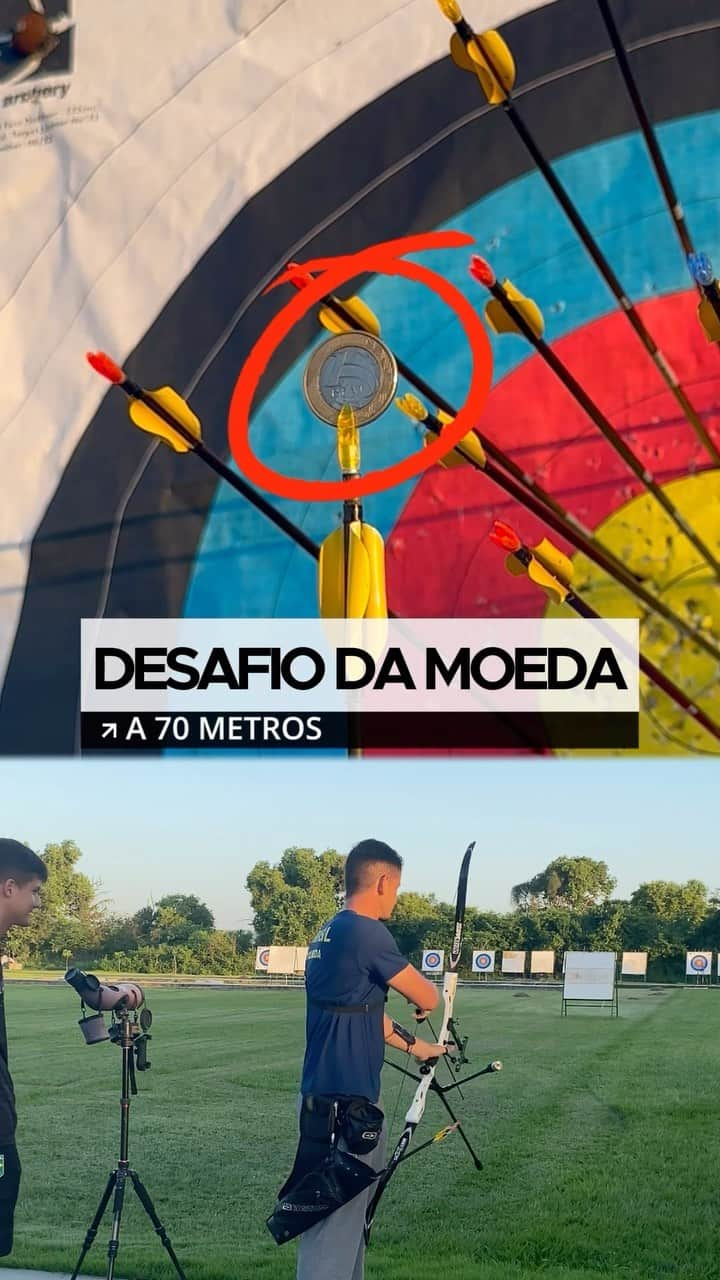 マルクス・ヴィニシウス・ダルメイダのインスタグラム：「Uma moeda de 1 real a 70 metros? Eu consigo! 🏹   Seguimos na preparação para Santiago! #PanNaCazéTV」