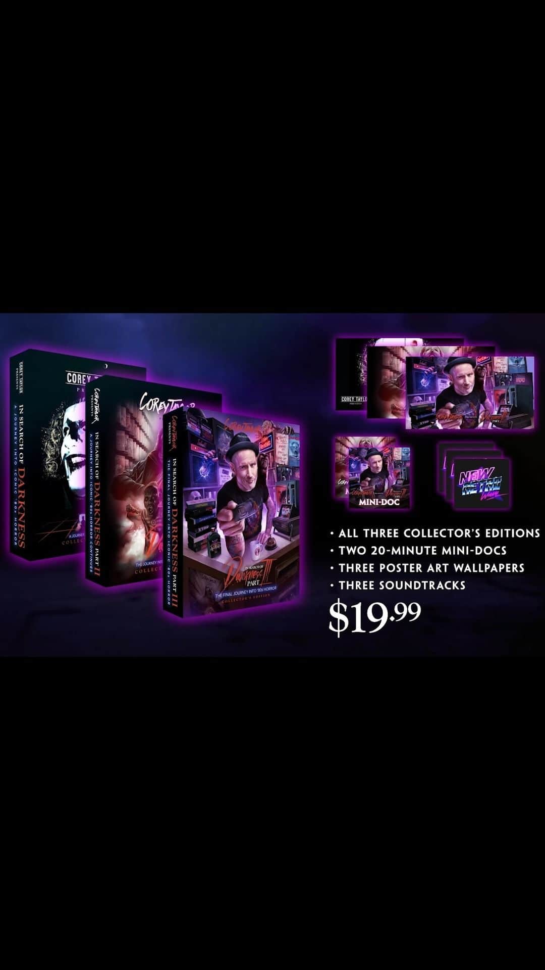 コリィ・テイラーのインスタグラム：「'80s horror totally fuckin' rules and I'm stoked to be able to make all of my Collector’s Editions of In Search of Darkness available again for a short time. Get the whole damn Trilogy on digital for a special price only till Oct. 30! 🎃 Get yours at 80shorrordoc.com/corey」