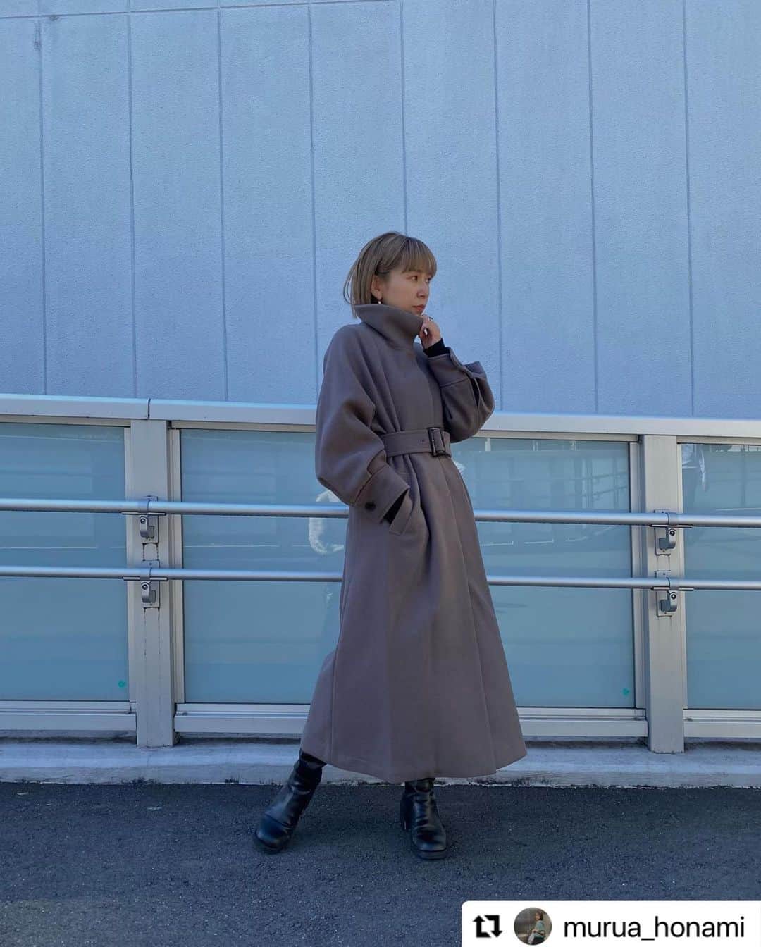 MURUAのインスタグラム：「#Repost @murua_honami with @use.repost ・・・ ・ 今年のMURUAのウールコート🫶🏻 ☑︎#スタンドカラーコート   珍しくモカを着てみたけどどーだろか？😯 155cmでSサイズを着ています！ 毎年コートは長さがほしいから あえてMサイズを選ぶのだけど 今年はSサイズでもいい感じの丈感！！ 羽織るだけでかっこよくてやっぱり好き💞 ________________________________________  アイテムの詳細とお買い物はこちらから💁‍♀️ ▶︎▶︎▶︎ @murua_honami  ________________________________________  ・・・ 着用アイテムは商品タグ or TOPのURLからチェック ▶︎▶︎ @murua_by_staff  #murua #murua_snap #ootd #ootdfashion #coordinate #fashion #murua2023aw」