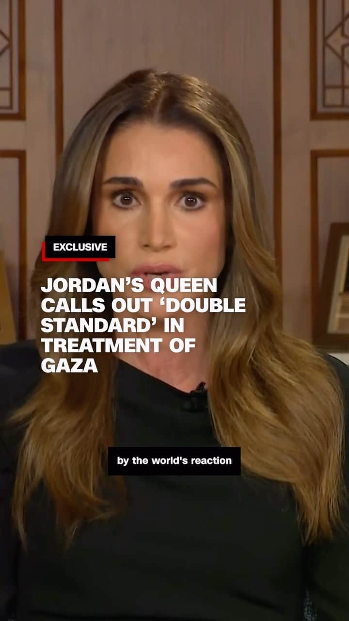 CNNのインスタグラム：「Queen Rania of Jordan tells CNN’s Christiane Amanpour in an exclusive interview there is a “glaring double standard” in the Western world’s reaction to Hamas’ October 7 attack and its response to civilian deaths under Israeli bombardment of Gaza.」