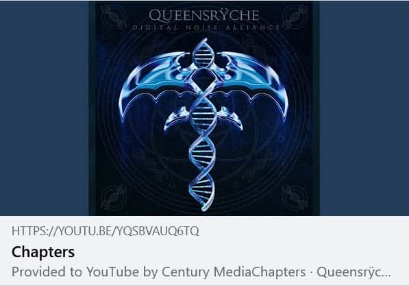 のインスタグラム：「"Chapters" (audio) from "Digital Noise Alliance": https://youtu.be/yQSBVauQ6tQ?si=5U4gVjg4j4EuDOvE **PLEASE CLICK LINK IN BIO TO LISTEN TO THIS SONG AND MORE** Composer, Lyricist: Michael Wilton; Eddie Jackson Producer: Zeuss #queensryche #dna #centurymediarecords」