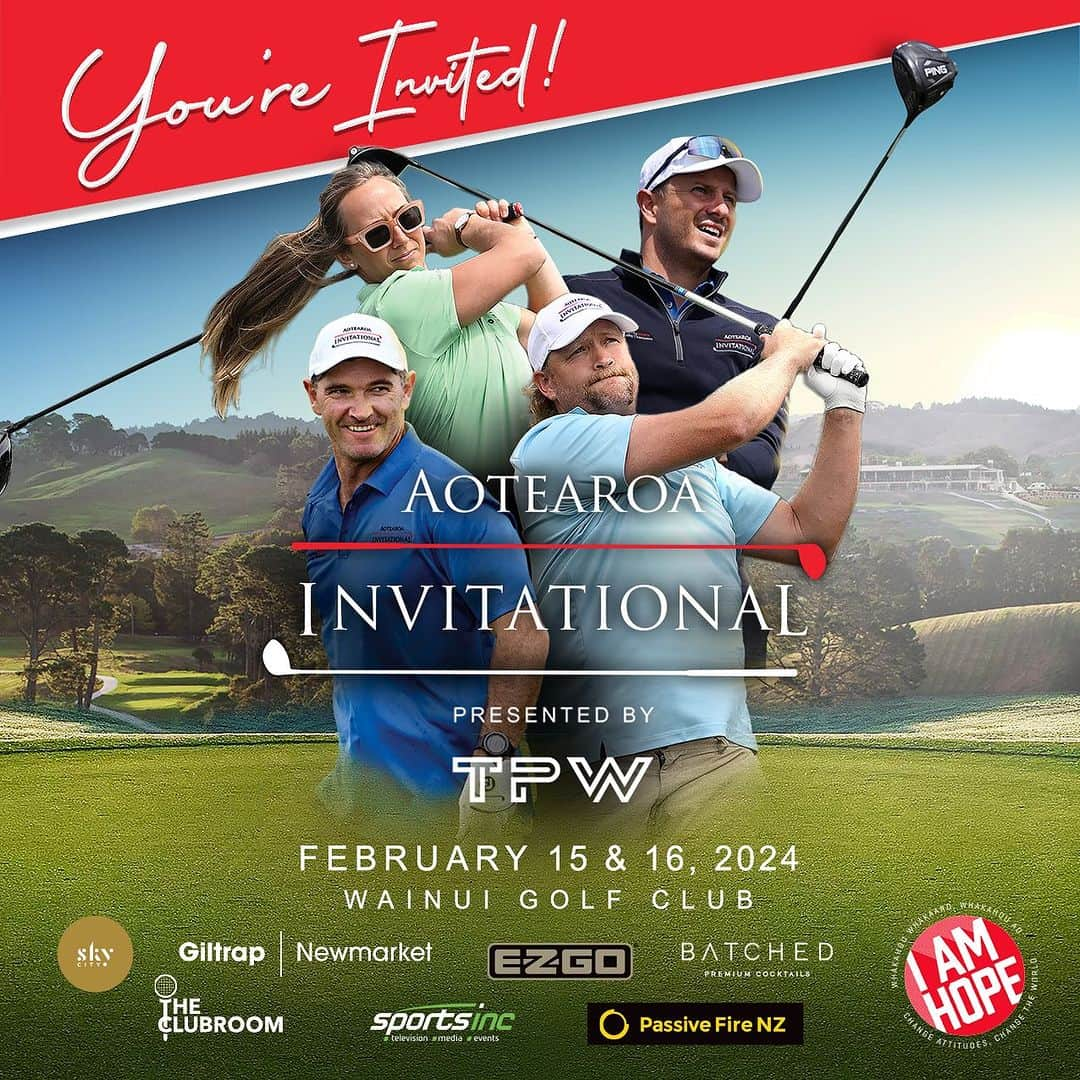 Tori Peetersさんのインスタグラム写真 - (Tori PeetersInstagram)「NEW ZEALAND’S GOLF EVENT OF THE SUMMER IS BACK!  Feb 15 & 16, Sky City and Wainui Golf Club.  The Aotearoa Invitational presented by @tpw_____ is back!  Twenty of NZ’s finest sport celebs looking to captain their side to golfing glory.  @tim_southee and @hamishkerrhj are our past champions. Who will emerge victorious in 2024?  We also welcome our new charity partner @iamhope_nz , and look forward to raising funds to help the charity with its outstanding work.  Only four team spots left…message if you’re keen for tourney info.  Special thanks to event partners…. @tpw_____ / @skycityakl / @giltrapgroup / @ezgo_nz / @batchedcocktails / @theclubroomgolf / @sportsincnz / @passivefirenz」10月25日 11時07分 - tori_peeters60