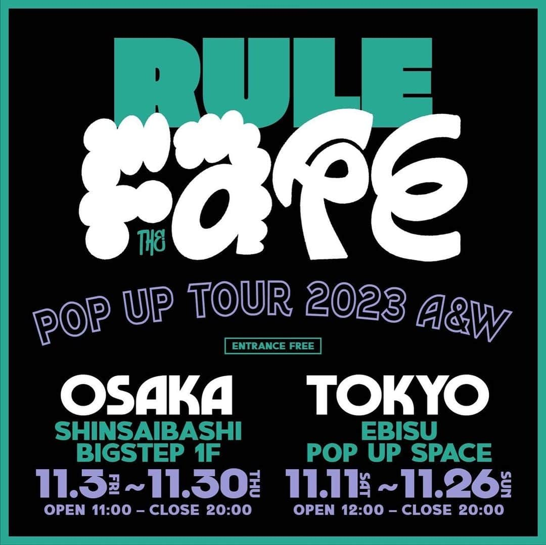 Hiroのインスタグラム：「RULE THE FATE pre. "POP UP TOUR 2023 A&W"を 東京と大阪で開催します！！  今回は長めに開催していて、入場も無料なので、是非遊びに来て下さい！！  通販オンラインはこちら↓  http://rule-the-fate-store.com  #RULETHEFATE #MYFIRSTSTORY #マイファス」