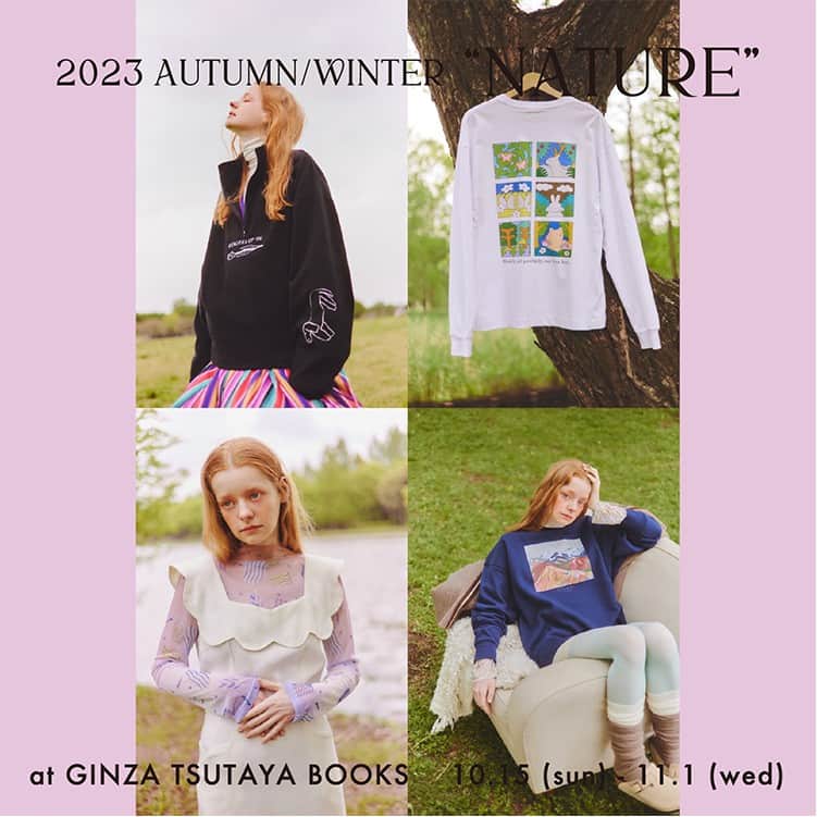 のインスタグラム：「Common Noun 2023 Autumn/Winter "NATURE"  “共通性から生まれる個性、共通性から見えてくる個性“をキーワードに、アーティストという共通の肩書を持つ人たちが、共通のテーマ(Common Noun)に対し、自由に表現したブランドがCommon Nounです。   2023 Autumn/Winter "NATURE"  美しくエネルギーに溢れた自然の中私たちは癒しやパワーをもらっていることにふと気づく。 5名のアーティストが"自然"と向き合い描いた作品たち 自然の中に溶け込むような それともまた自然の中で一際映えるような 纏うことで自然をもっと好きになり、大切にしたいと思える そんな1着になりますように。   【プロフィール】 Common Noun  2021年スタート。  common : ( 二つ以上のものに ) 共通の, 共同の, 普通の   noun : 名詞, 単独で主語となり得るもの 共通性から生まれる個性 共通性から見えてくる個性 アーティストという肩書きを持つ4名。 共通のテーマ ( common noun ) に対し、アーティストそれぞれの個性を表現する。   [販売について] 10月15日(日)10:30から、店頭にて販売いたします。   会期 2023年10月15日(日) - 2023年11月01日(水) ※終了日は変更になる場合があります。  時間 10:30～21:00 場所 銀座 蔦屋書店 BOOK売場(ファッション) 主催 銀座 蔦屋書店 問い合わせ先 03-3575-7755  ▶詳細はこちら https://store.tsite.jp/ginza/event/art/36426-1523281010.html  #commonnoun #コモンナウン #ロンt #パーカー #イラストレーター #イラストレーション #gsix #ginzasix #銀座 #蔦屋書店 #ginza #銀座蔦屋書店 #ginzatsutayabooks #tsutayabooks」