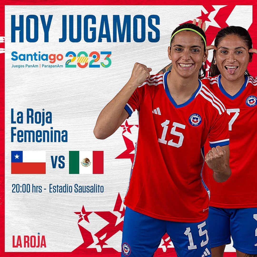 サッカーチリ代表チームのインスタグラム：「¡Hoy juega #LaRojaFemenina! 🇨🇱  El equipo dirigido por Luis Mena continúa su camino en @santiago2023oficial 💪🔥  🕣 20:00 horas  🏟️ Sausalito, Viña del Mar  #SomosLaRoja」