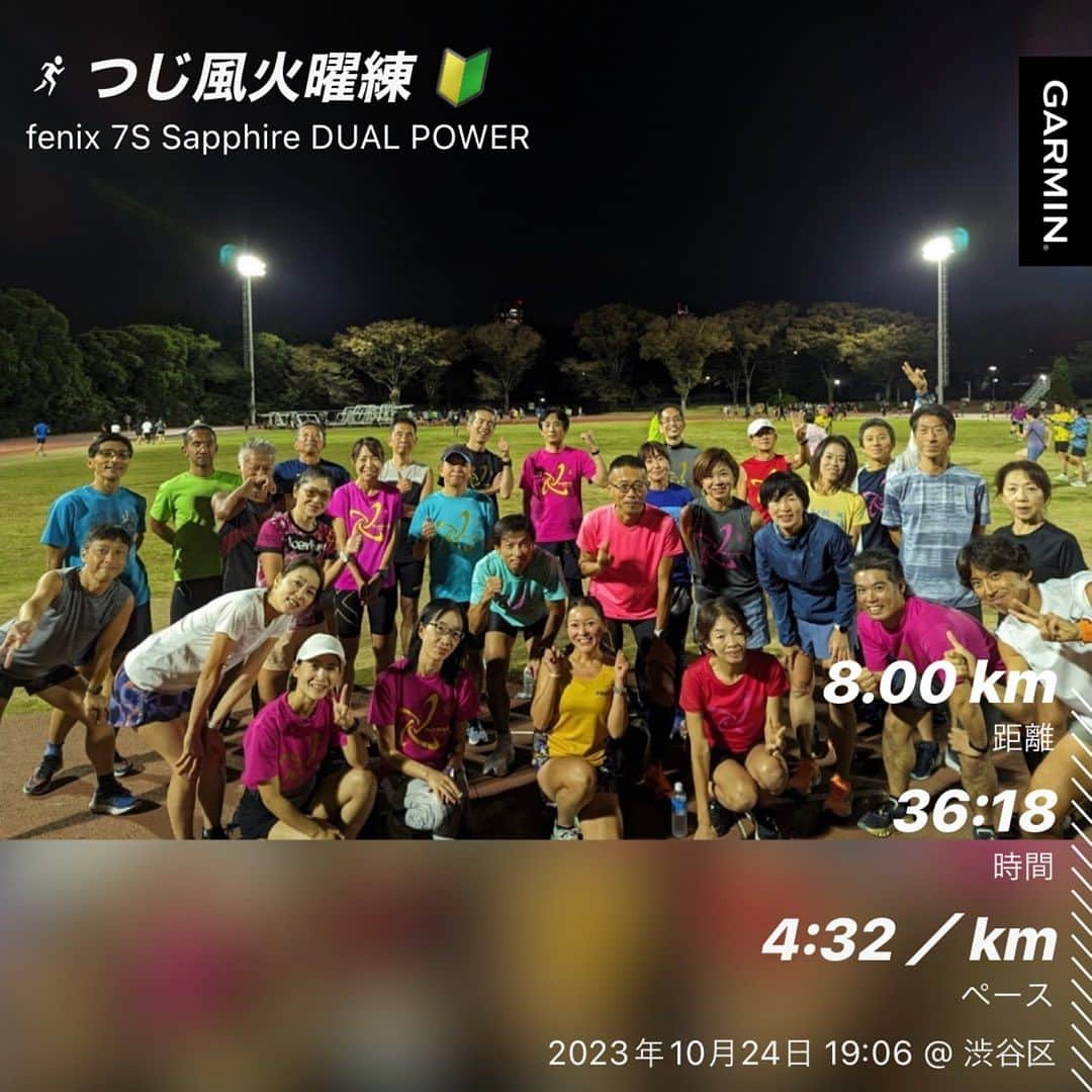 run+のインスタグラム：「初 #つじ風火曜練 ドキドキしながら行ったら知ってる人いっぱいいて嬉しかった！ 更衣室でレガシーのコト話し掛けて頂いたお二人も凄く嬉しかった！！  そうそう、こういう練習の時ってどう楽しんでるんですか？ってたまに聞かれるけど… シューズの裏見たり 足音揃ってるのを心地よく感じたり ウェア見たり エアー二人三脚したり そして知り合いや一緒に走ってるグループの方などを見つけエール交換♡ 何より元気出るし最後まで頑張れる🔋  @nobrona 誘って頂きのぶくんありがとー！ 久々のねぎしも美味しかった🤤  5:40 × 8Km 🙌 📍 #織田フィールド #織田F #今日も良いランでした #一走一層 #T3_35SW  #走れるって幸せ #走るを楽しむ #今日も良いランでした #一走一層  #ラン ランニング マラソン ランナー #RUN RUNNING marathon runner ゆるラン 街ラン 街RUN #走るを楽しむ  #PB更新 #サブ425への道 #サブ4への道 #サブ375への道 #サブ35への道 #サブ4 #サブ375 いつかは #サブ35  #サブ45 #サブ5 #完走サポーター #完走サポート 目指せ #完走  #ランニング好きな人と繋がりたい #ランナーさんと繋がりたい #サブ35への道 目指す人と繋がりたい  RunForSmile #Runday #RunLovesLife #runstagram  #走る楽しさ広げ隊 #JpRunner 🇯🇵 @runplus aday EveryDaySpecial instadaily」