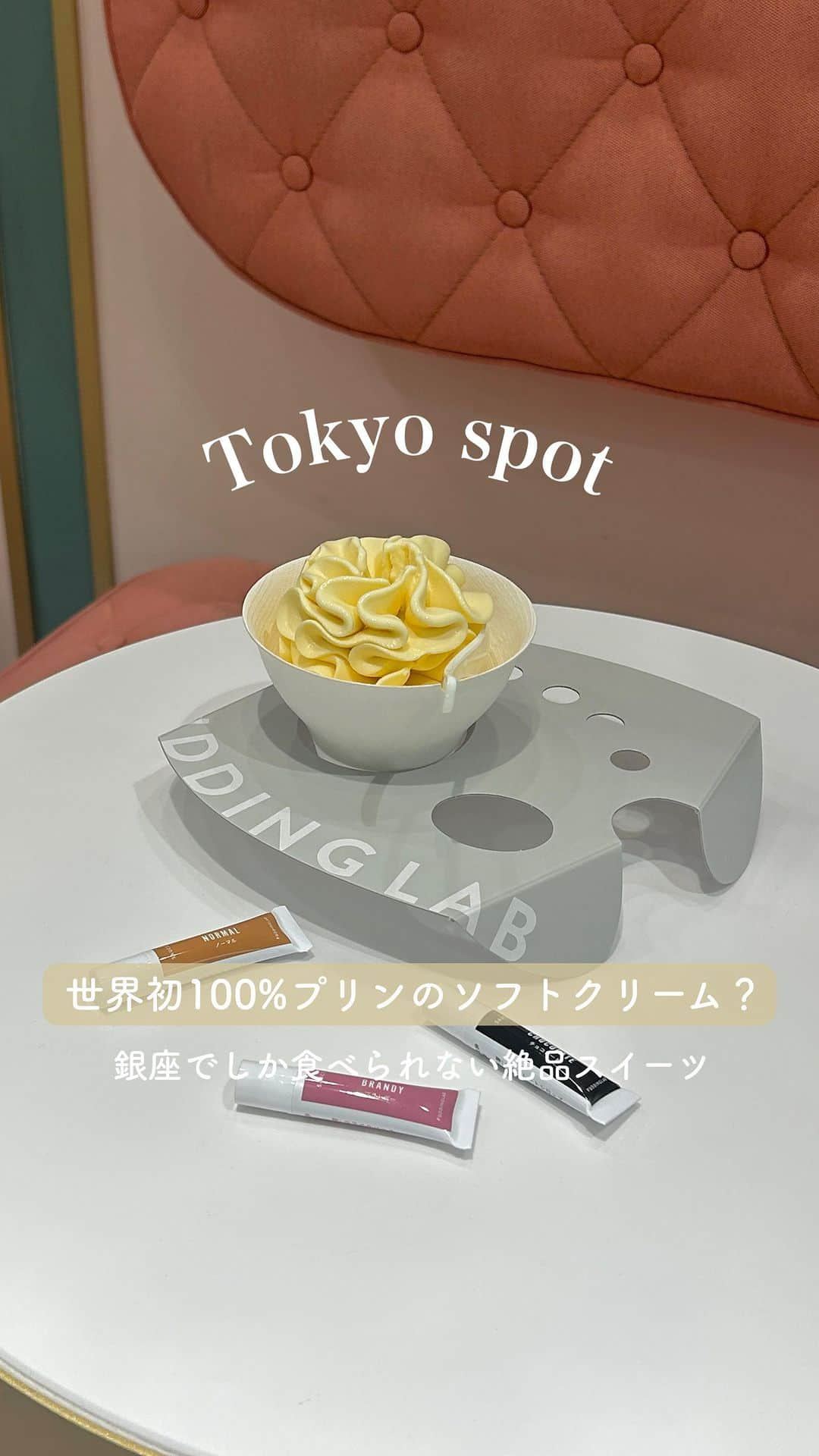 MERYのインスタグラム：「これはプリン？ソフトクリーム？あなたはどっちだと思う？😏  東京・銀座にある「プリン研究所 @puddinglaboratory 」では100%プリンでできたソフトクリームを食べることができるんです🍦  絵の具に見立てた12種類のカラメルから2種類のカラメルを選ぶことができるので、お好みの味や気になる味で味変を楽しんでみて♪  これがプリンなのかソフトクリームなのか…ぜひ訪れて実食してみてください🍮✨  information🥄 プリン研究所 住所：東京都中央区銀座5-7-10イグジットメルサ1階 営業時間：11:00〜20:00  #プリン研究所 #プリンソフト #銀座グルメ #銀座プリン #プリン #ソフトクリーム #東京スイーツ #銀座スイーツ」