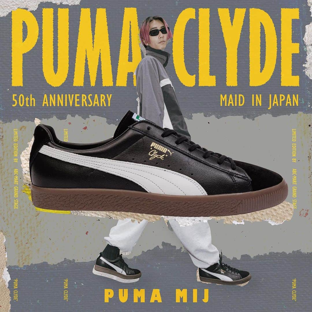 ABC-MART Grand Stageのインスタグラム：「. <11/23（Thu）Release> PUMA 397236 CLYDE MIJ GS 01BLK/WHT ￥26,400  今年50 周年を迎えたプーマアーカイブの象徴であるクライドを日本のクラフトマンシップでオマージュしたABC-MART限定モデル。 人気のガムソールにスウェードとレザーのコンビアッパーは近年のトレンドであるテラススタイルを表現しており、スニーカー好きにはたまらない仕上がりになっています。  <取扱い店舗> GRAND STAGE ONLINE STORE GRAND STAGE 仙台店 GRAND STAGE GINZA GRAND STAGE 渋谷店 GRAND STAGE 名古屋栄店 GRAND STAGE 京都四条店 GRAND STAGE 梅田店 GRAND STAGE 大阪店 GRAND STAGEアミュプラザ博多店 GRAND STAGE 浦添パルコシティ店  #abcmart #abcgs #puma #プーマ #foreverfaster #clyde #pumaclyde #pumacyde50th #madeinjapan #japanlimited」