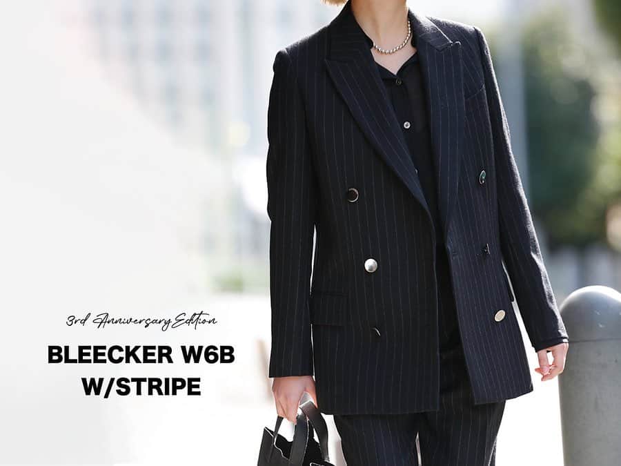 MADISONBLUEのインスタグラム：「ONLINE STORE 3TH ANNIVERSARY EDITION 『BLEECKER W6B W/STRIPE』 オンラインストアで発売！ ーーーーーーーーーーーーーー  マディソンブルー オンラインストアは、多くのお客様にご愛顧いただき、今年で3周年を迎えます。  メンズライクなチョークストライプのブレザーのボタンを、ゴールドからシルバーにチェンジしカスタマイズしたアイテムを発売します。 形は、BLEECKERブレザーと同型のウール素材。黒ベースに裏地の赤がエレガントな印象です。  MODEL : 162cm SIZE : 00　  #madisonblue #マディソンブルー  #marikonakayama」