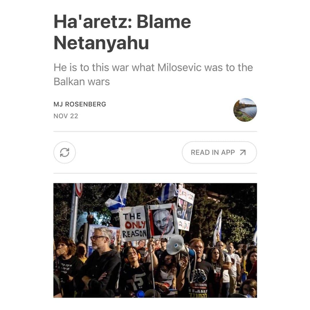 エブロ・ダーデンのインスタグラム：「From MJ Rosenberg on Substack & @haaretz ….. a deeper look into Israelis are looking at Netanyahu and his thugs.」