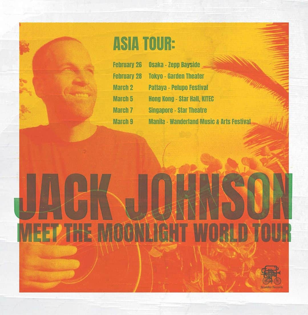 ジャック・ジョンソンのインスタグラム：「Tickets go onsale this week for Jackʻs first ever tour stop in Hong Kong. Presales start on the 29th, and general onsale is on the 30th. Tickets for all other shows on the tour of Asia are on sale now. www.jackjohnsonmusic.com #meetthemoonlight」