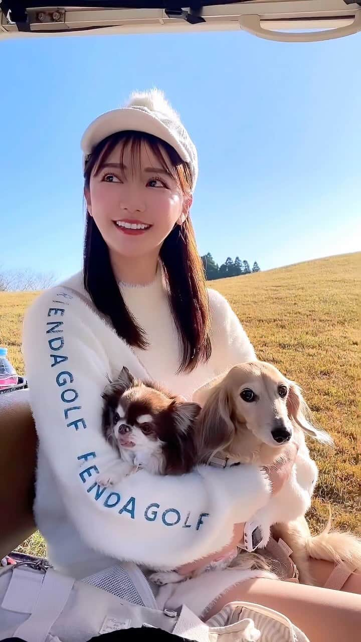 RISAのインスタグラム：「. 初めてワンちゃん同伴ゴルフに行ってきました🐶⛳️💖  . 一言で言うと、もぉ最高過ぎましたーー🥳💖  . グリーンとバンカー以外はワンちゃん歩かせてokで👌 フェアウェイを一緒にお散歩しながら沢山歩いたよ〜🐶♬  . レディとお友達のわんちゃんのココアちゃんも ふかふかの芝生の上楽しそうに歩いてました🥹💕  . 犬連れてだと少し大変かな？って思ったけど 何も大変じゃ無かったしプレイも前半、後半も２時間で 回れたからかなり優秀だったと思う😋✨  . まだ絶対行きたいし、わんちゃん飼ってる方 ほんとオススメーーー🫶  . この日のウェアは @rienda_golf のセットアップ🤍 レディに合わせて白のもふもふコーデにしました☺️🤍 女子力上がるウェア😘 .  動画ちょっと長いんだけどかわいいから是非見てね🥰  .  . #愛犬 #愛犬とゴルフ #犬ok #ゴルフ #ゴルフ女子 #ゴルフウェア #ゴルフ好き #ゴルフ好きな人と繋がりたい #リエンダゴルフ #ゴルフコーデ #ゴルフ初心者 #ペット #ミニチュアダックス #犬好きな人と繋がりたい #pr #golf #golflife#mydog」