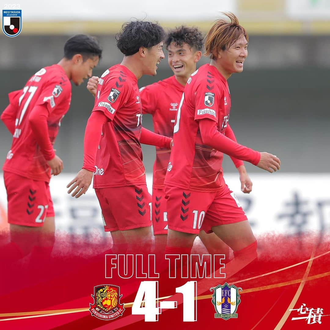 福島ユナイテッドFCのインスタグラム：「𝙈𝘼𝙏𝘾𝙃 𝙍𝙀𝙎𝙐𝙇𝙏  🏆J3リーグ第36節 #福島ユナイテッドFC 4-1 #愛媛FC  ⚽️'24 #雪江悠人 ⚽️'29 #森晃太 ⚽️'43 #雪江悠人 ⚽️'89 #大森博  #1119愛媛 #一心一積 #福島ユナイテッド #fufc #福島 #Jリーグ #jleague #サッカー #soccer #⚽️」