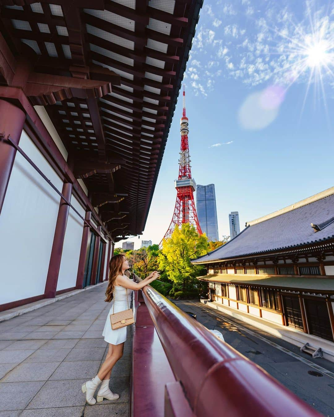 Stella Leeのインスタグラム：「Spilling the spot where I take this shot of temple + Tokyo Tower without crowded tourists on www.stellartravelguide.com 🗼🇯🇵」