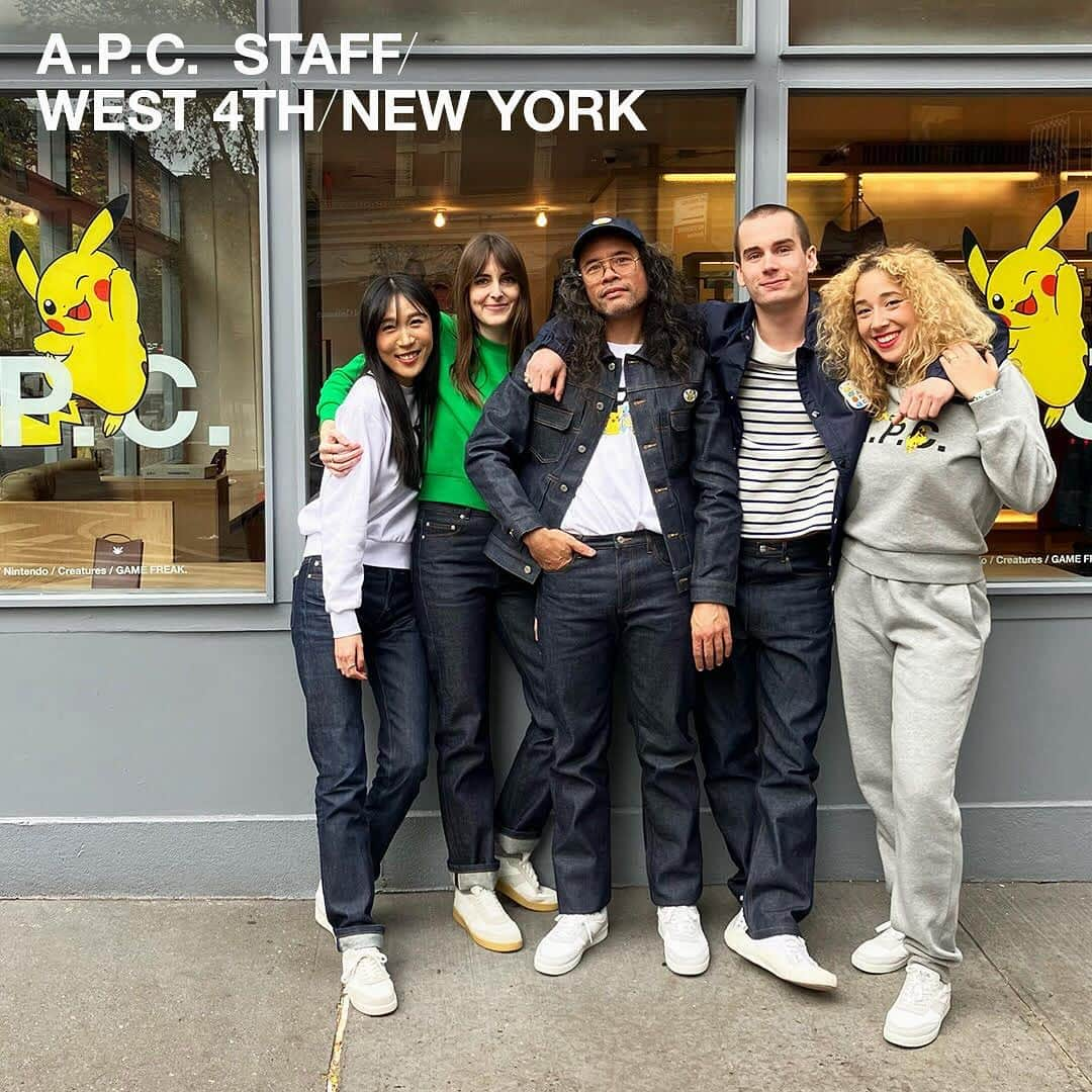 アーペーセーのインスタグラム：「The A.P.C. West Village store staff in NYC wearing A.P.C. x @Pokemon Interaction #21 collection.   Come by the store and say hi  A.P.C. WEST 4TH 267 West 4th Street 10014 New York  See you there!  #APCParis #Pokemon」