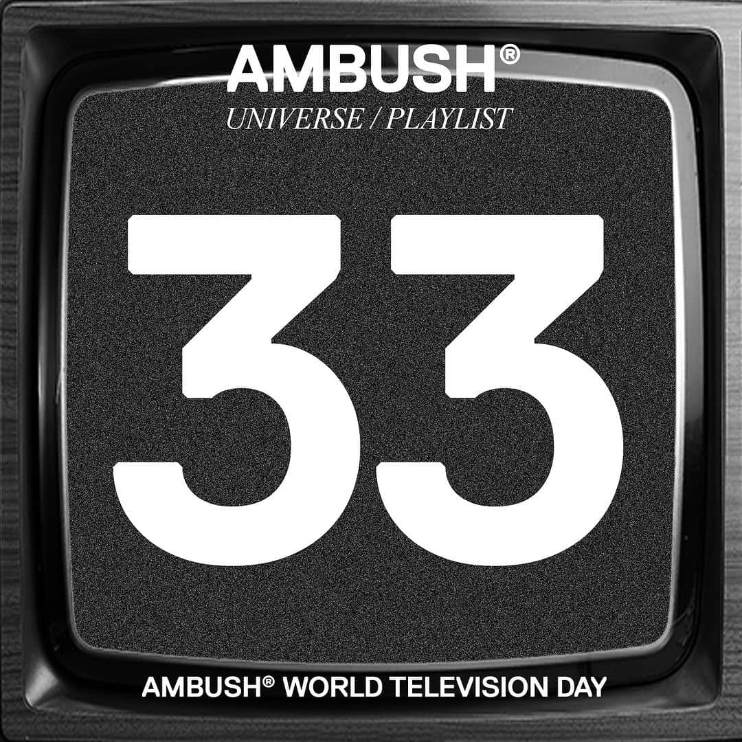 AMBUSHのインスタグラム：「𝗔𝗠𝗕𝗨𝗦𝗛 𝑼𝑵𝑰𝑽𝑬𝑹𝑺𝑬 PLAYLIST 33 - #AMBUSH WORLD 📺 DAY  Now up on our official AMBUSH®︎ Spotify page  📡 AMBUSH_OFFICIAL 📶 https://spoti.fi/3syrZhK」