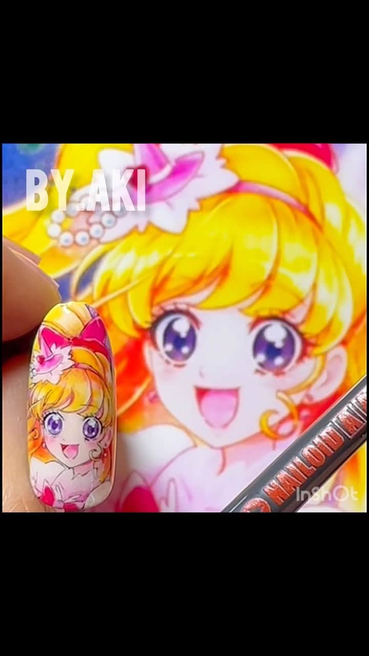 上野明子のインスタグラム：「魔法つ使いプリキュア🪄 キュアミラクル🎀  久しぶり描いたぁ😁  🛒🛒🛒🛒🛒🛒🛒🛒🛒🛒🛒  💅プロネイリストさん @nailshoptat  🎨誰でも🆗 @nailoid.by.aki   #purikyua  #魔法使いプリキュア #プリキュア #プリキュアネイル  @by.aki #anime#manga #NAIL#ジェルネイル#ネイル#福岡#福岡市#全てジェルネイル#手描きネイル#all.gel#痛ネイル#ネイリスト#キャラネイル#네일#gel甲#美甲#clou#مسمار#paku #uña」