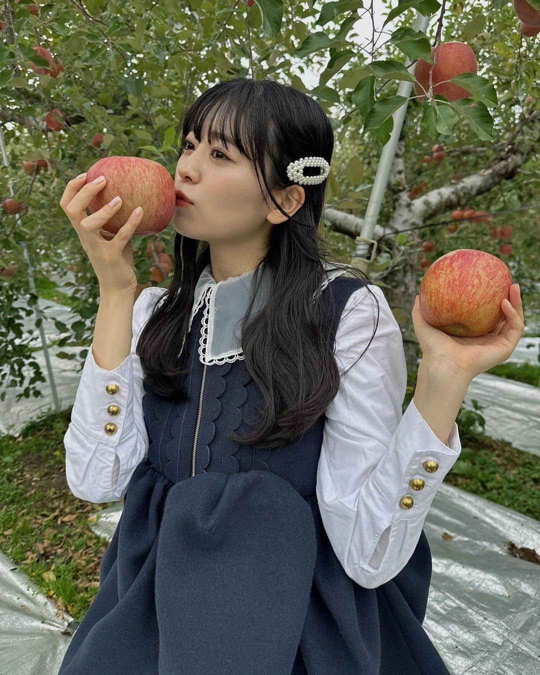 坂井仁香のインスタグラム：「🍎  #とき宣#坂井仁香#ひとちゃん#超とき宣#超ときめき宣伝部#idol#私服#福島#りんご#りんご畑#りんご狩り」