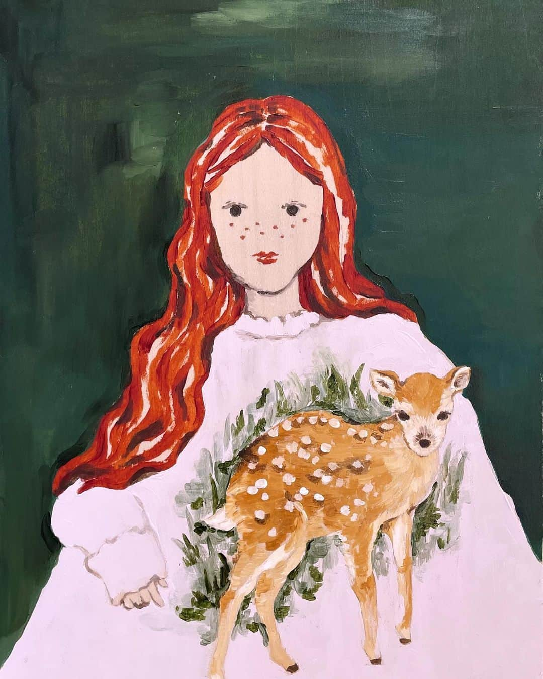 利光春華のインスタグラム：「スタンド バイ ミー🦌  #artwork #art #illustration #painting #利光春華」