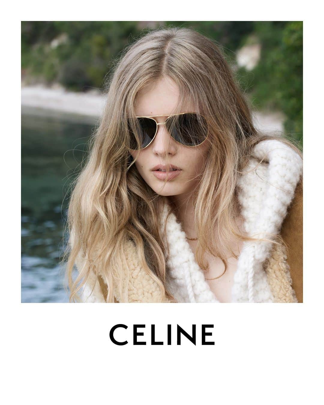 Celineのインスタグラム：「LA COLLECTION DES GRANDS CLASSIQUES 07  CELINE LEATHER  CELINE SHEARLING SLEEVLESS JACKET  CELINE KNITWEAR CELINE CASHMERE WOOL HOODIE  CELINE METAL FRAME SUNGLASSES  COLLECTION AVAILABLE NOW IN STORES AND ON CELINE.COM  IDA @HEDISLIMANE PHOTOGRAPHY AND STYLING SAINT-JEAN-CAP-FERRAT MARCH 2023  #CELINEBYHEDISLIMANE」