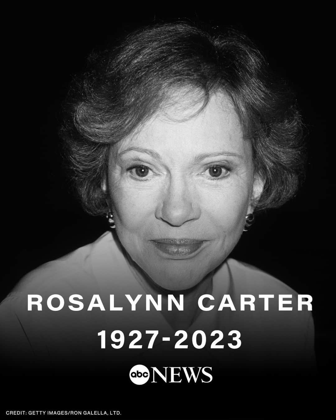 ABC Newsのインスタグラム：「BREAKING: Former first lady Rosalynn Carter, wife of the 39th president and advocate for mental health, has died. She was 96. More on her life and legacy at link in bio.」