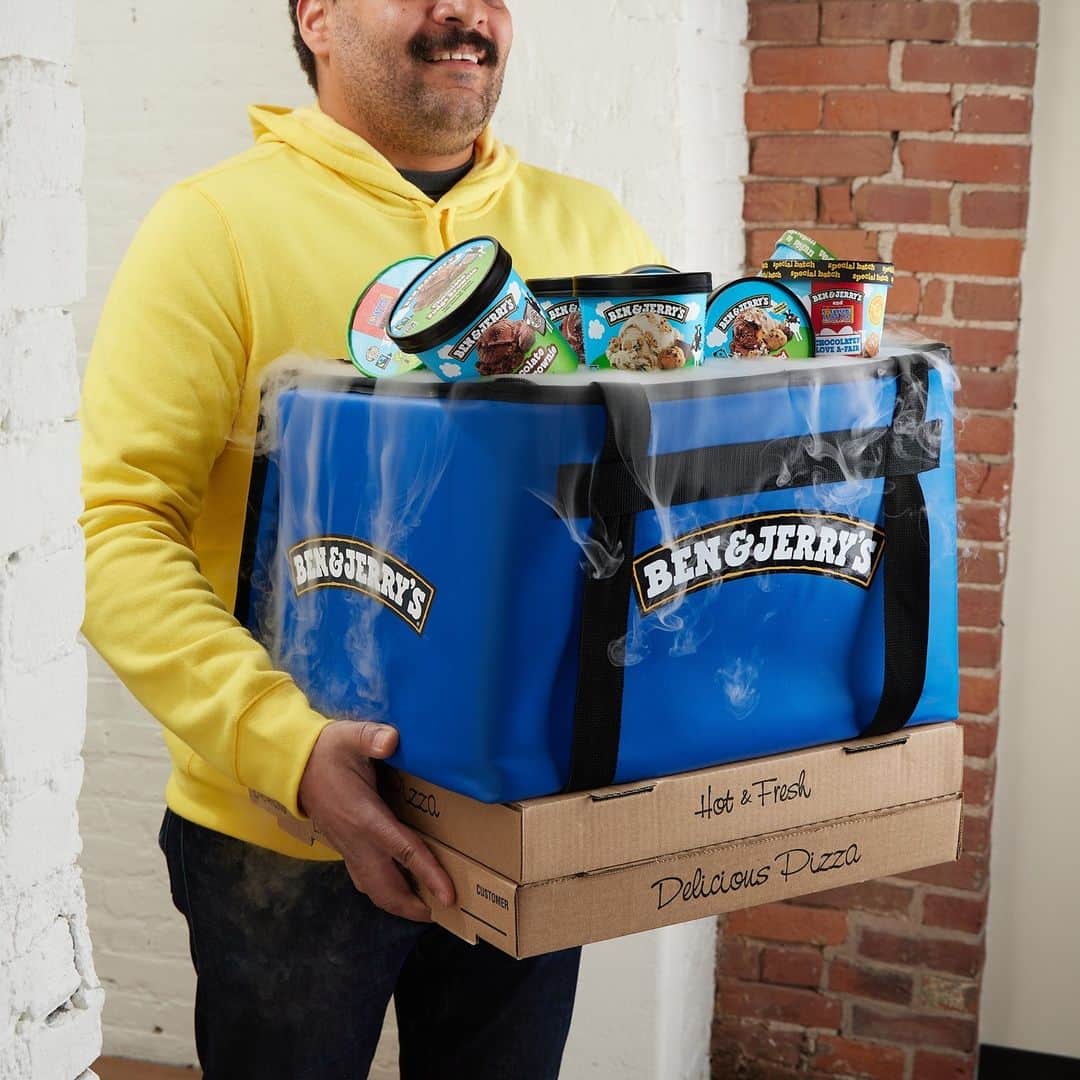 Ben & Jerry'sのインスタグラム：「We don't know who needs to hear this, but when you order ice cream from the delivery apps, it arrives fully frozen. 🧊   Order at the link in our bio!」