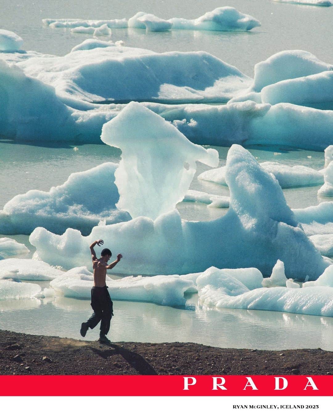 のインスタグラム：「Iced shore. Prada Linea Rossa Fall/Winter 2023 photographed by Ryan McGinley.  #PradaLineaRossa @ryanmcginleystudios」