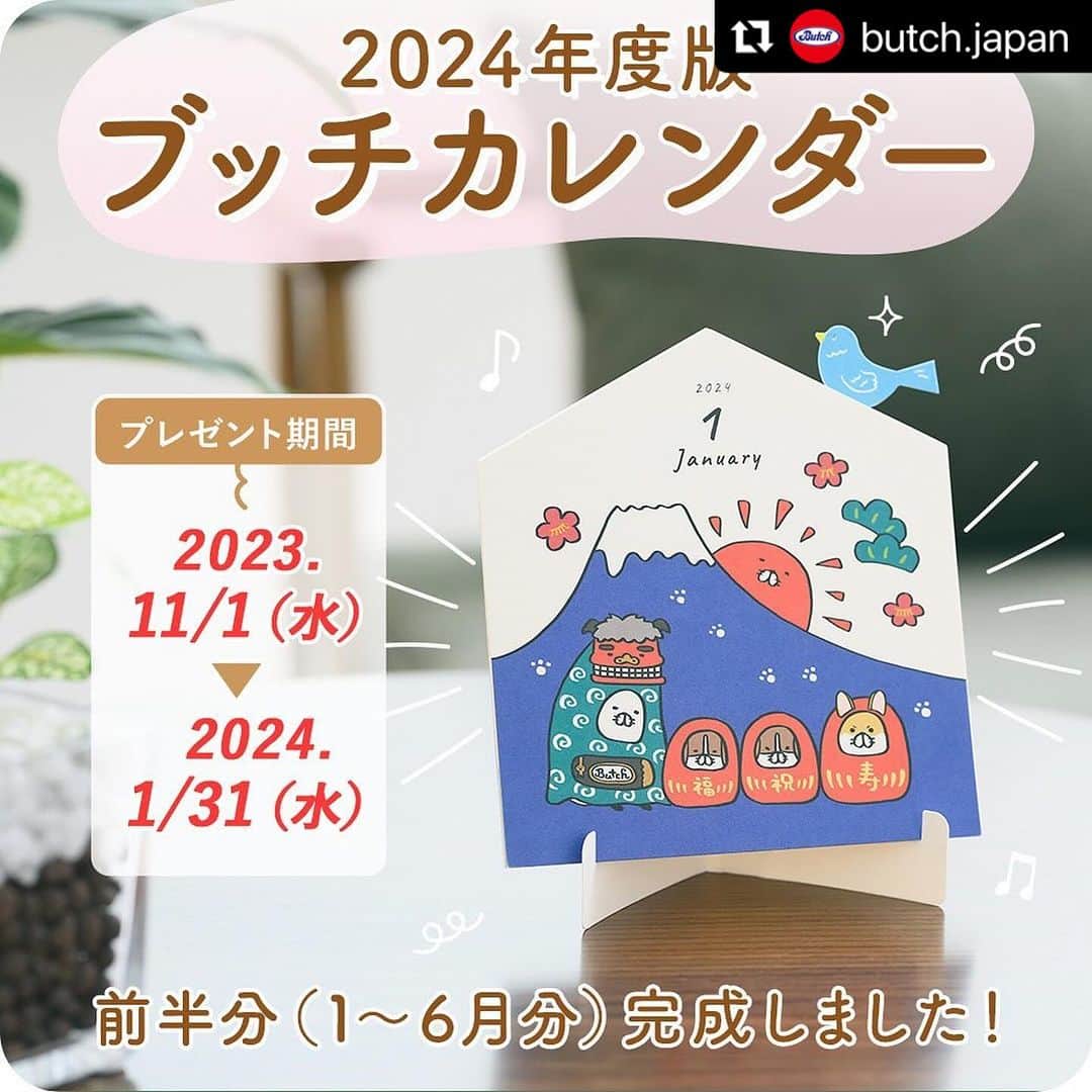 Udon うどんさんのインスタグラム写真 - (Udon うどんInstagram)「@butch.japan で募集してたカレンダーモデルさんのイラストが入った来年のカレンダー前半分（1〜6月分）が11月から配布開始になってるよ！11月1日〜2024年1月31日に発送する「定期便」に同梱されてるから定期便頼んでるみなさまお楽しみにー☺︎ #ブッチジャパン  #ブッチアンバサダー  #pr  . #Repost @butch.japan with @use.repost ・・・ カレンダー、今日から配布スタート😆  Instagramで募集したブッチカレンダーモデルさんのイラストが入った、2024年ブッチカレンダー前半分（1〜6月分）が本日から配布開始しましたー🎊  @steven_spielhamburg さん、@setsusachiaki さん、@hideyasu_moto さん3名のイラストレーターさんに描き下ろしていただいたカレンダーは本当に可愛く、2024年が楽しくなること間違いなし‼️  2024年ブッチカレンダー前半分は、2023年11月1日(水)▶️2024年1月31日(水)に発送する定期便に同梱いたします。  カレンダーが欲しい方は定期便お届け日を調整or定期便を新規にご注文いただき、この機会に可愛いカレンダーをぜひGETしてくださいね🤩  #ブッチ #ブッチジャパン #butchjapan #ブッチカレンダー2024　#わんこのいる生活 #わんこなしでは生きていけません会 #いぬら部 #いぬすたぐらむ #いぬのいる暮らし #イッヌ」11月19日 23時12分 - udon_mama