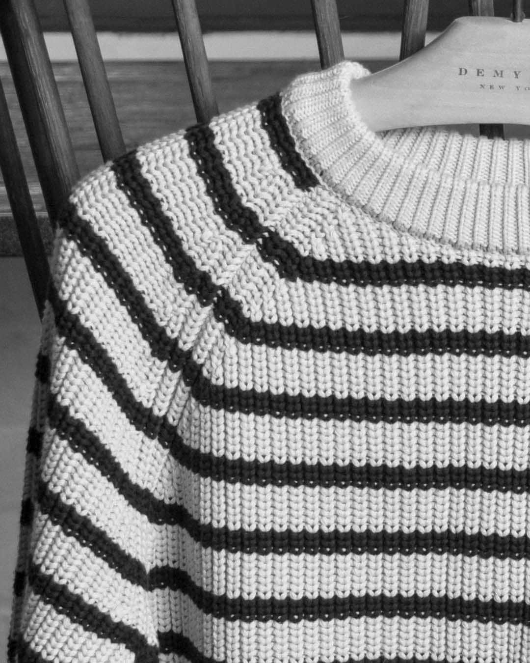 デミリーのインスタグラム：「Up close with our favorite striped cotton Phoebe Sweater—just launched in new colors!」